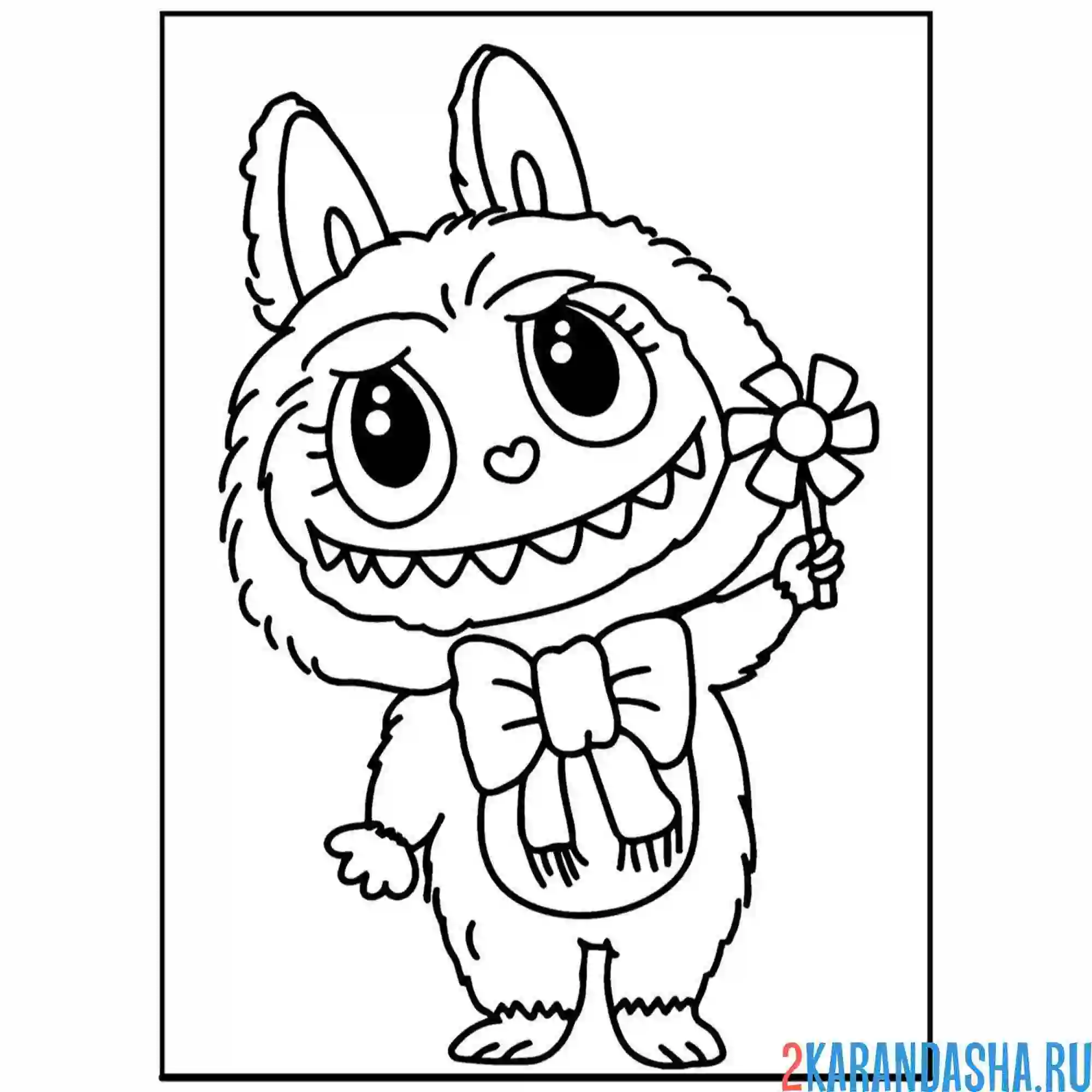 Раскраска лабубу и цветочек