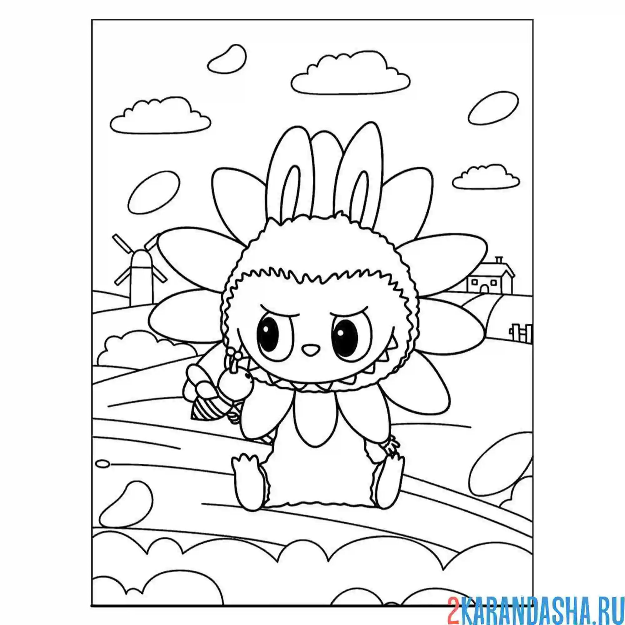 Раскраска лабубу ромашка