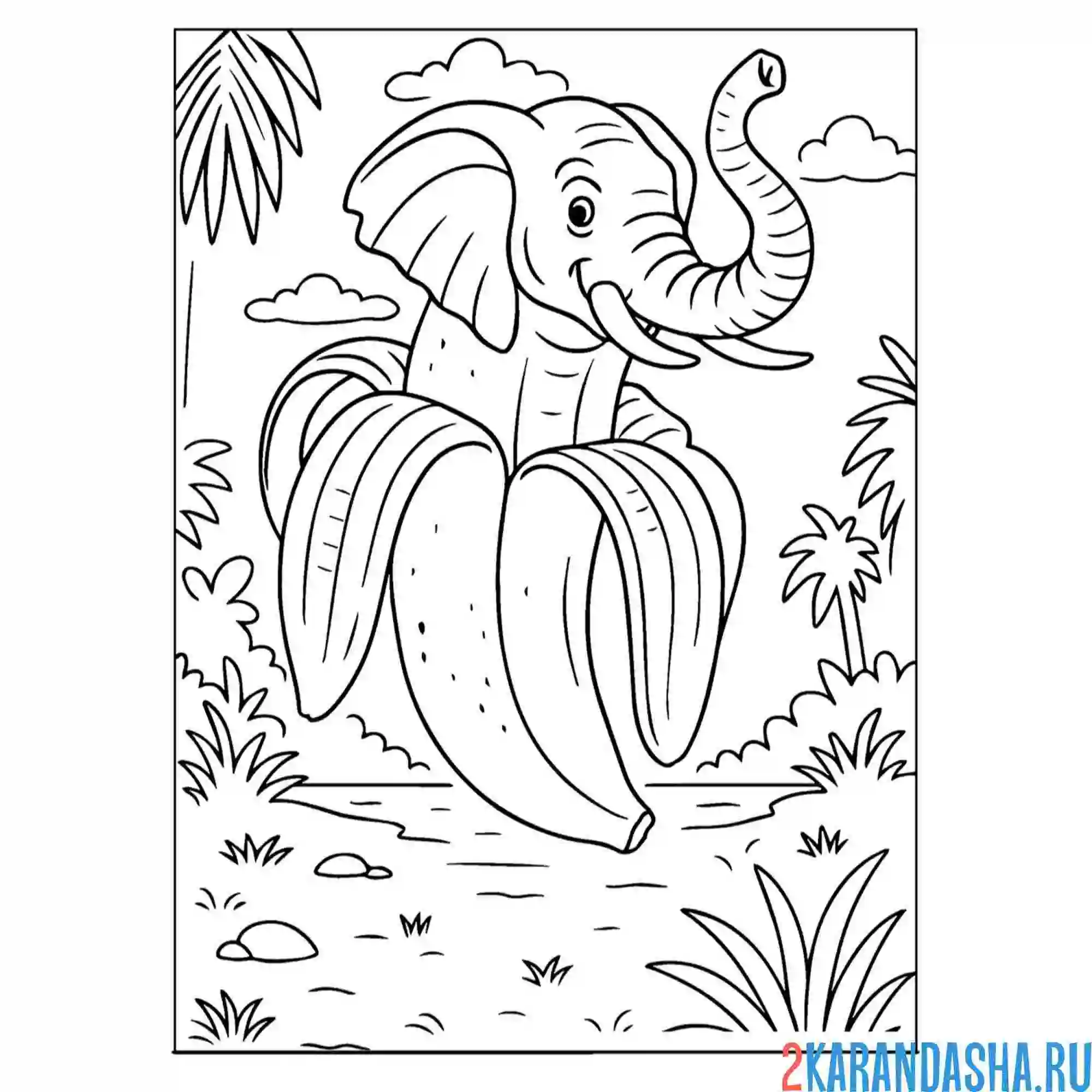 Раскраска elephantuchi-bananuchi