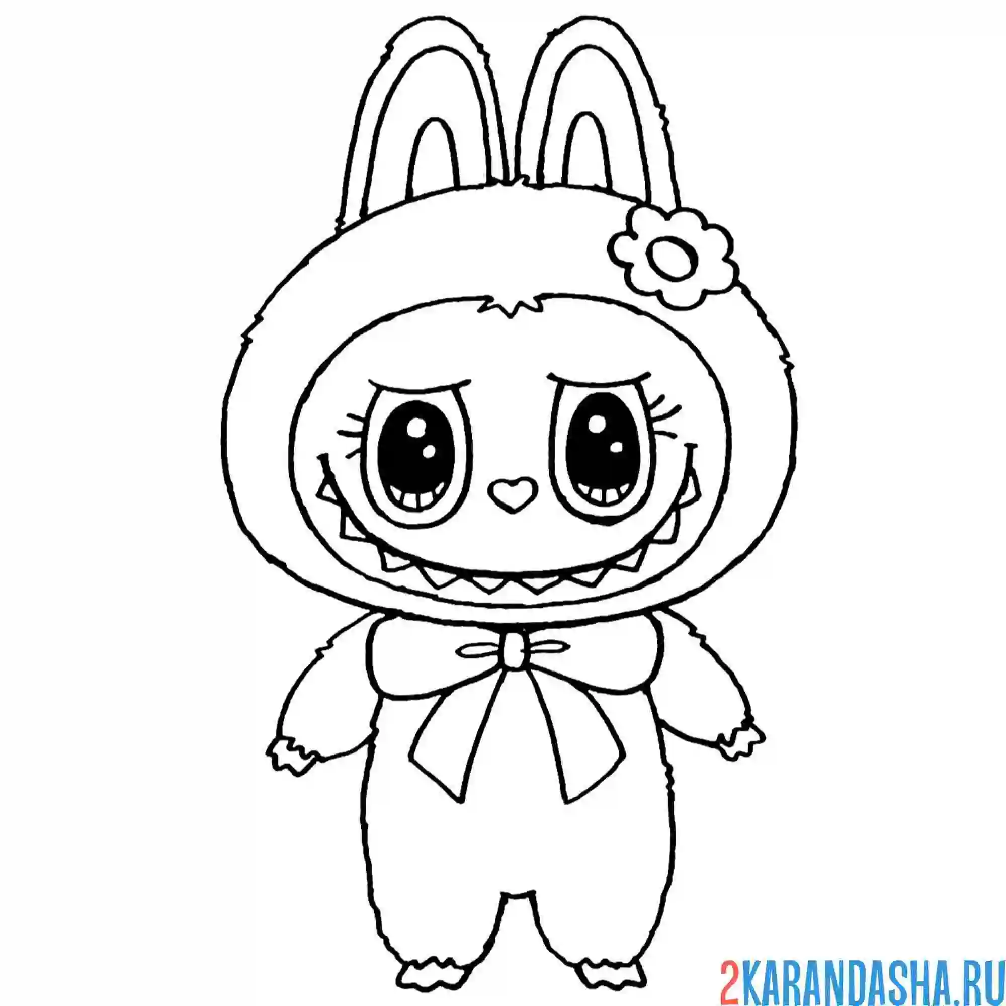 Раскраска лабубу с цветочком