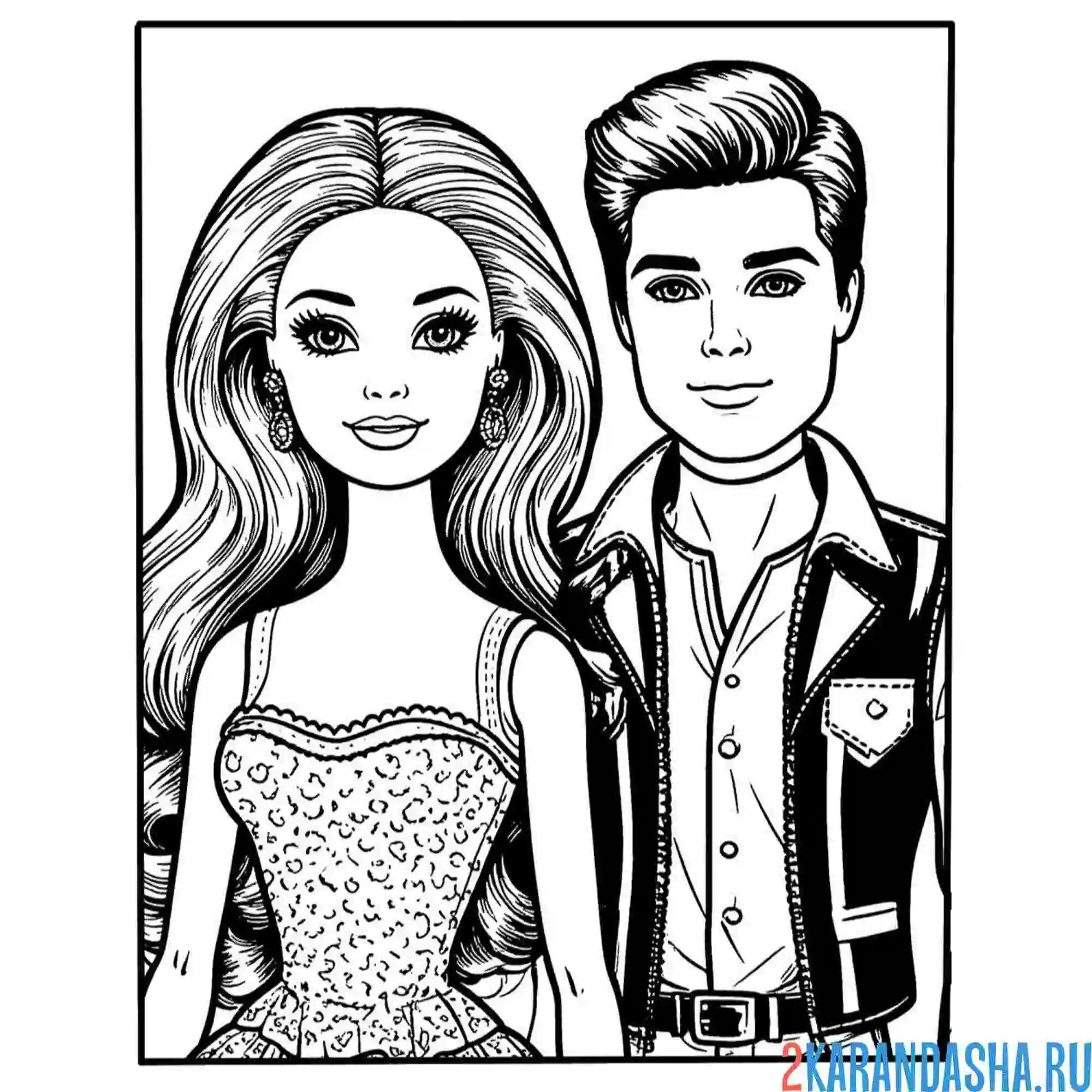 Раскраска куклы барби и кен