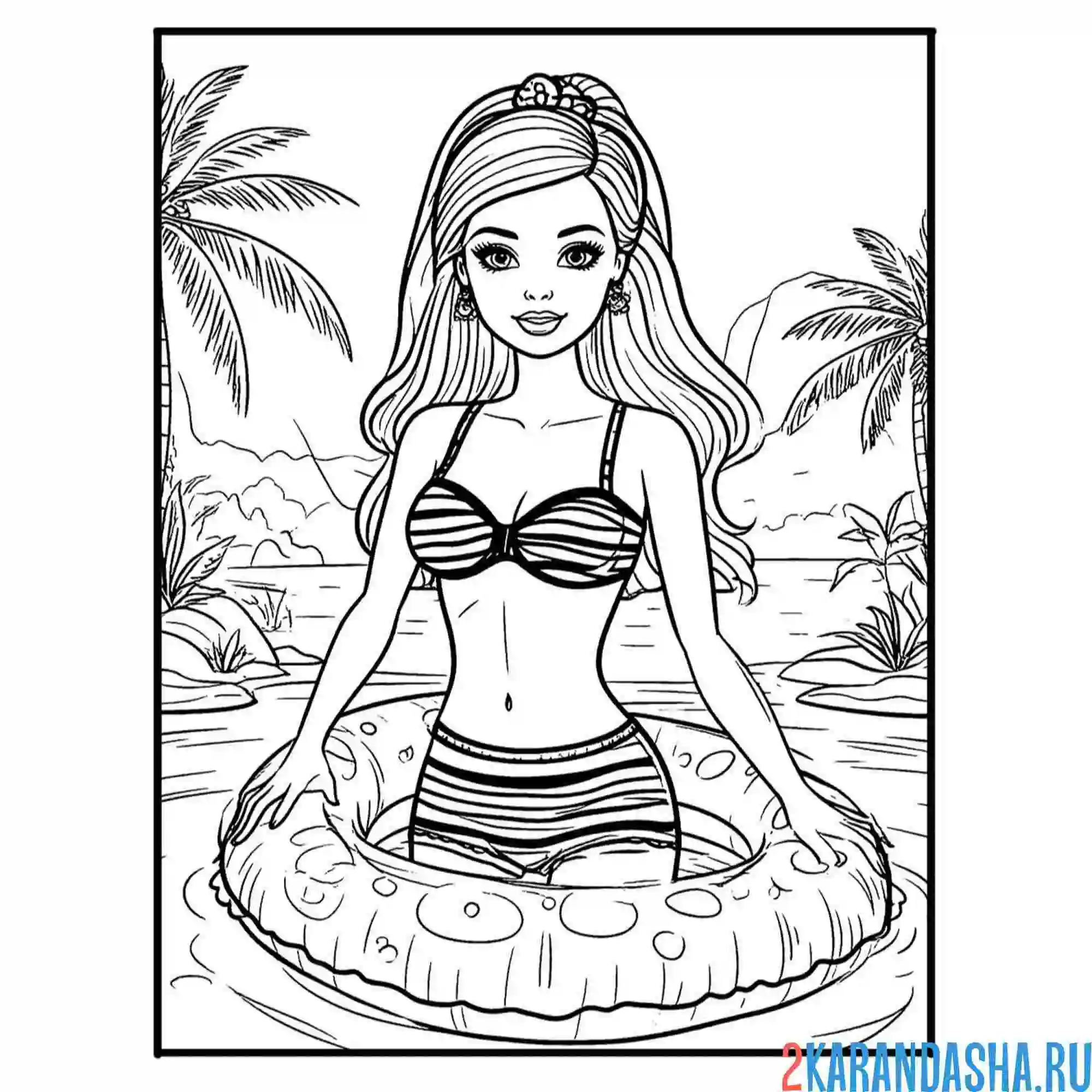 Раскраска барби в круге