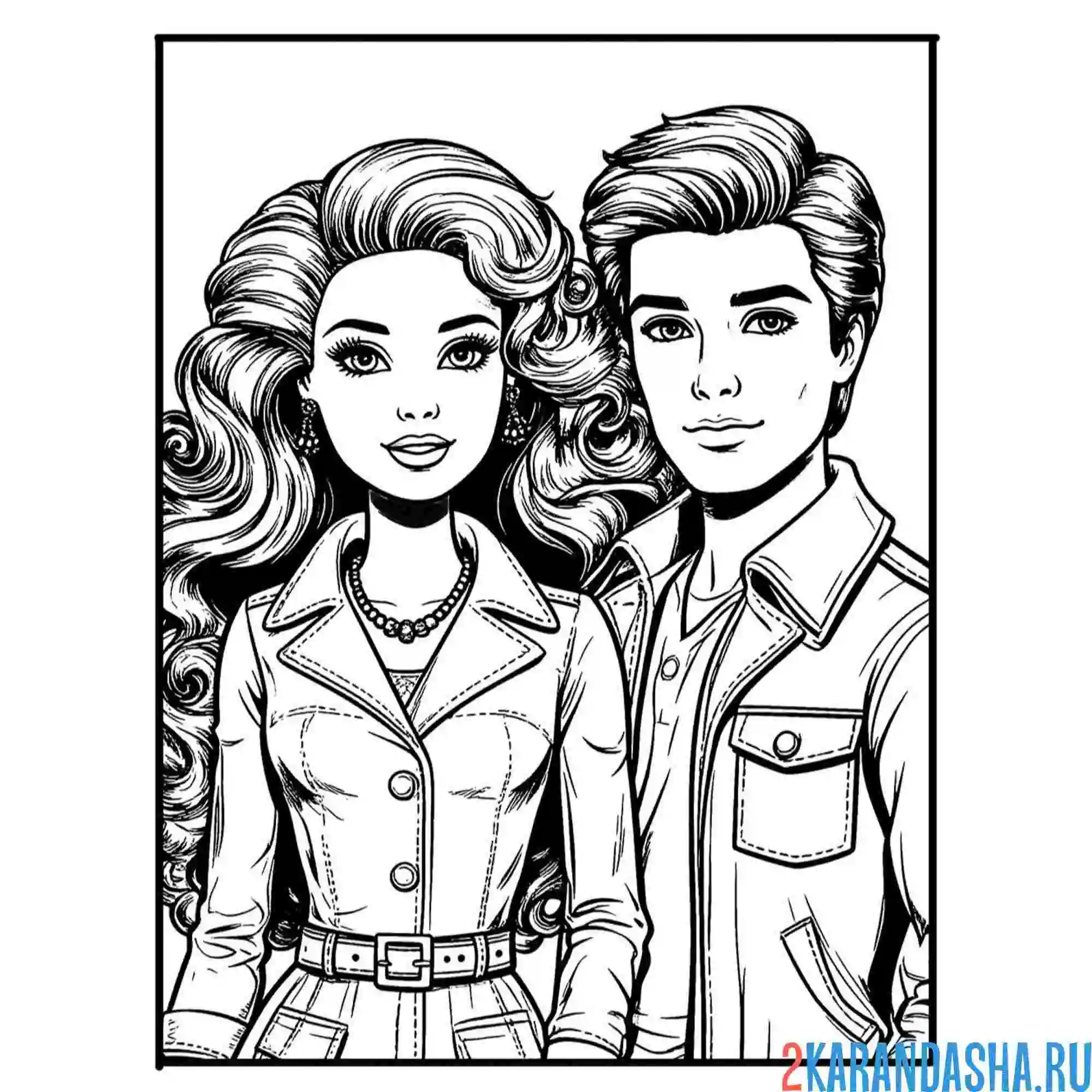 Раскраска шарж на барби и кена
