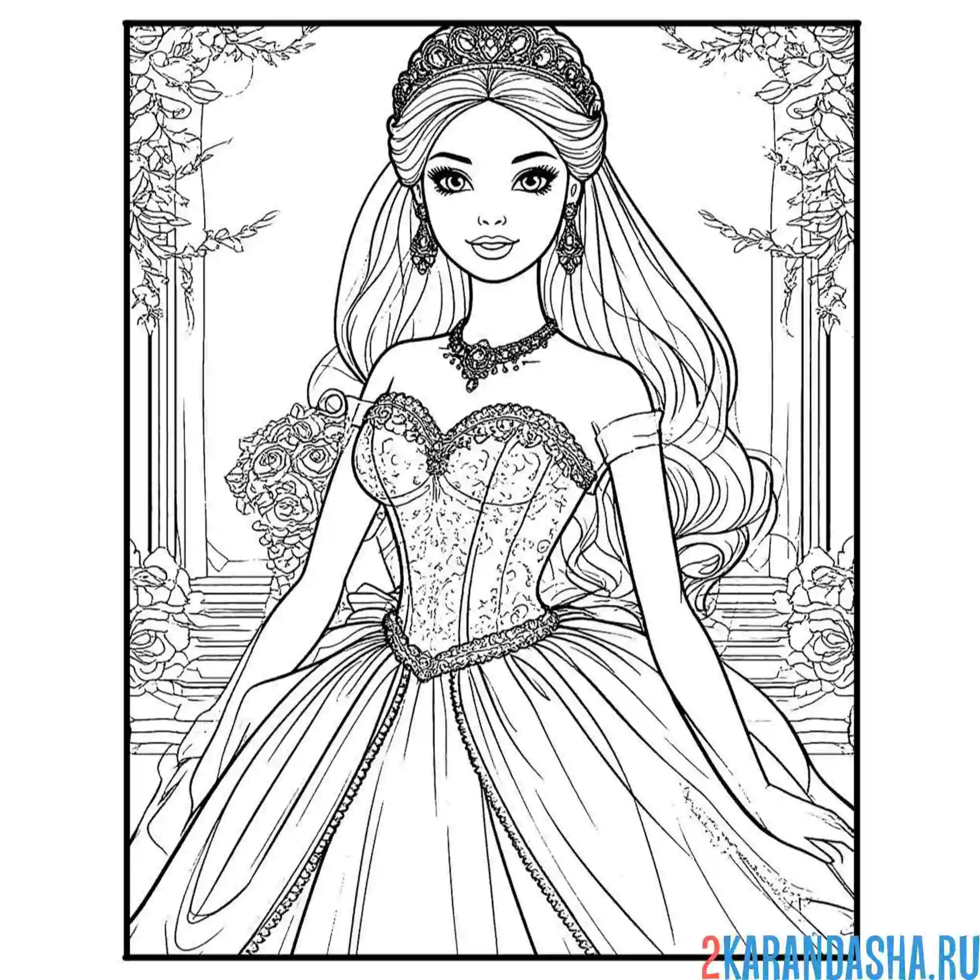 Раскраска барби в свадебном платье