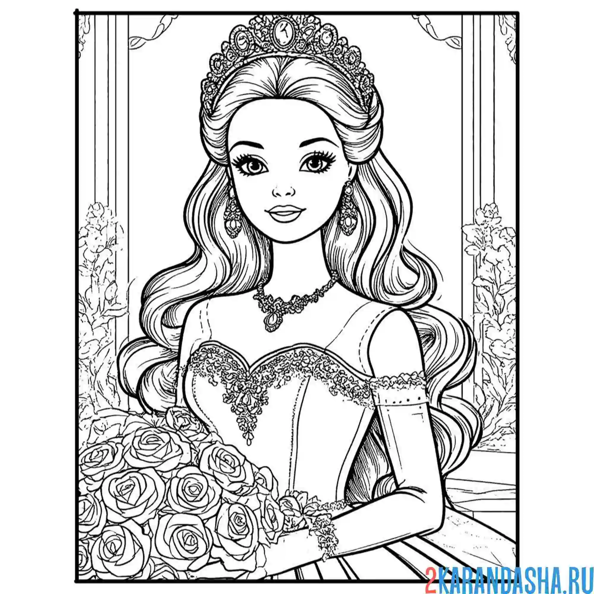 Раскраска барби невеста в платье