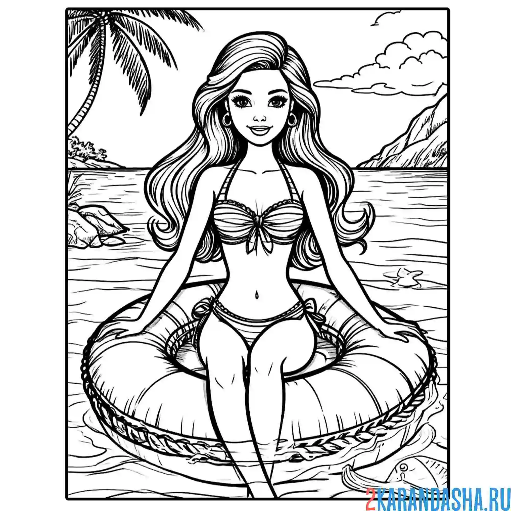 Раскраска барби летом на море