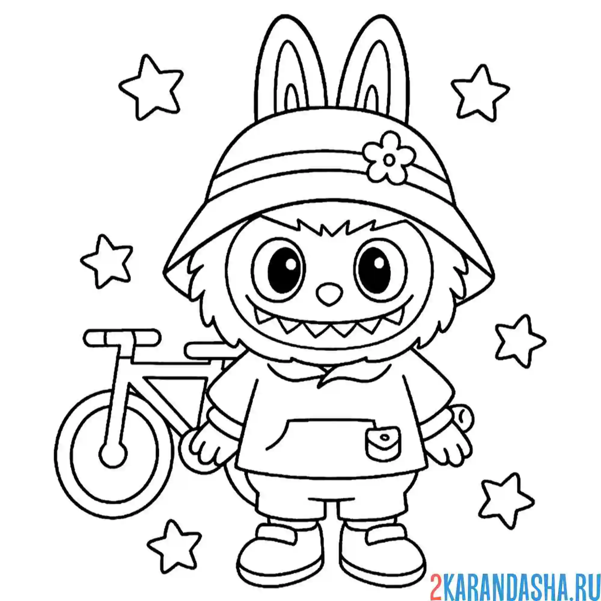 Раскраска лабубу и велосипед