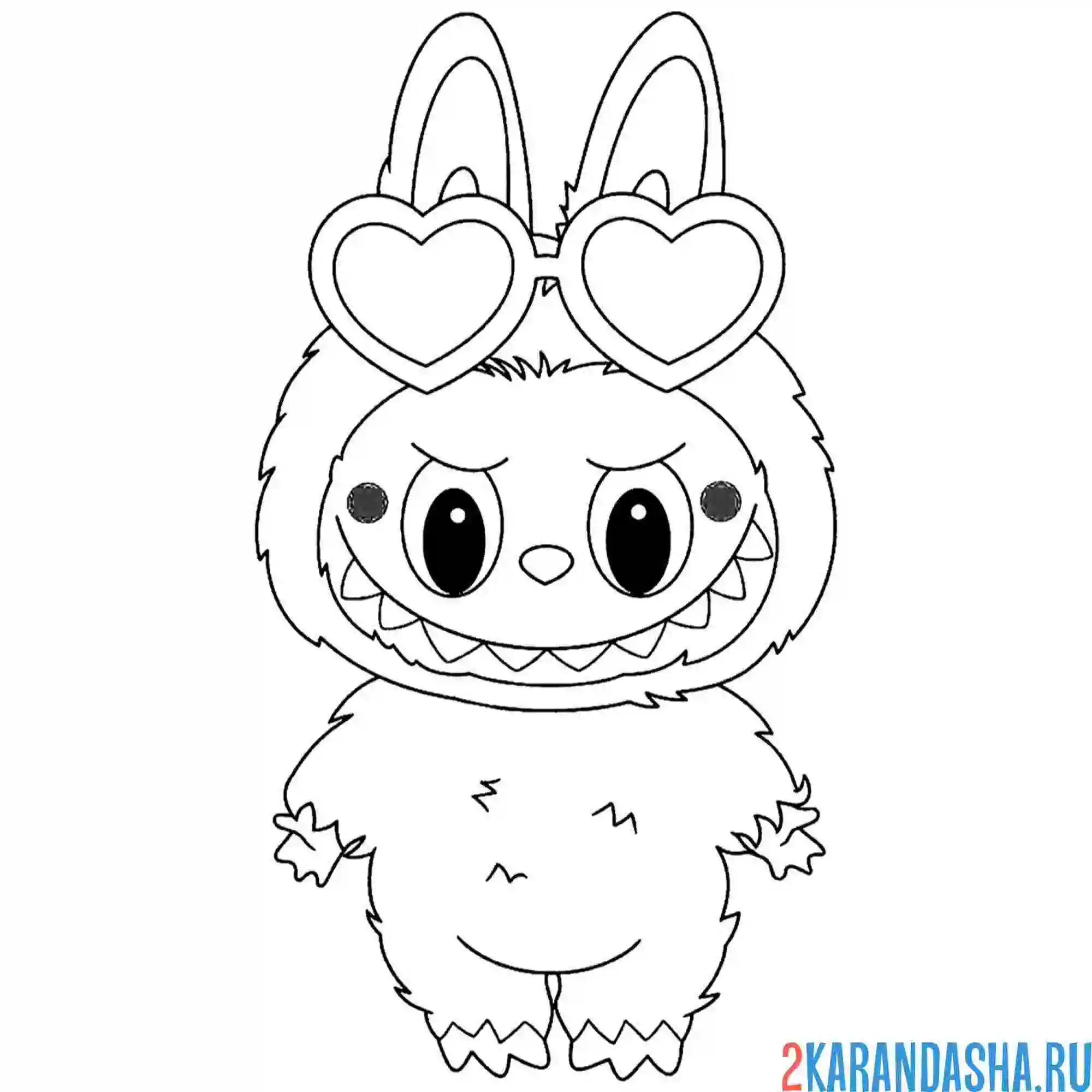 Раскраска лабубу очки середечко