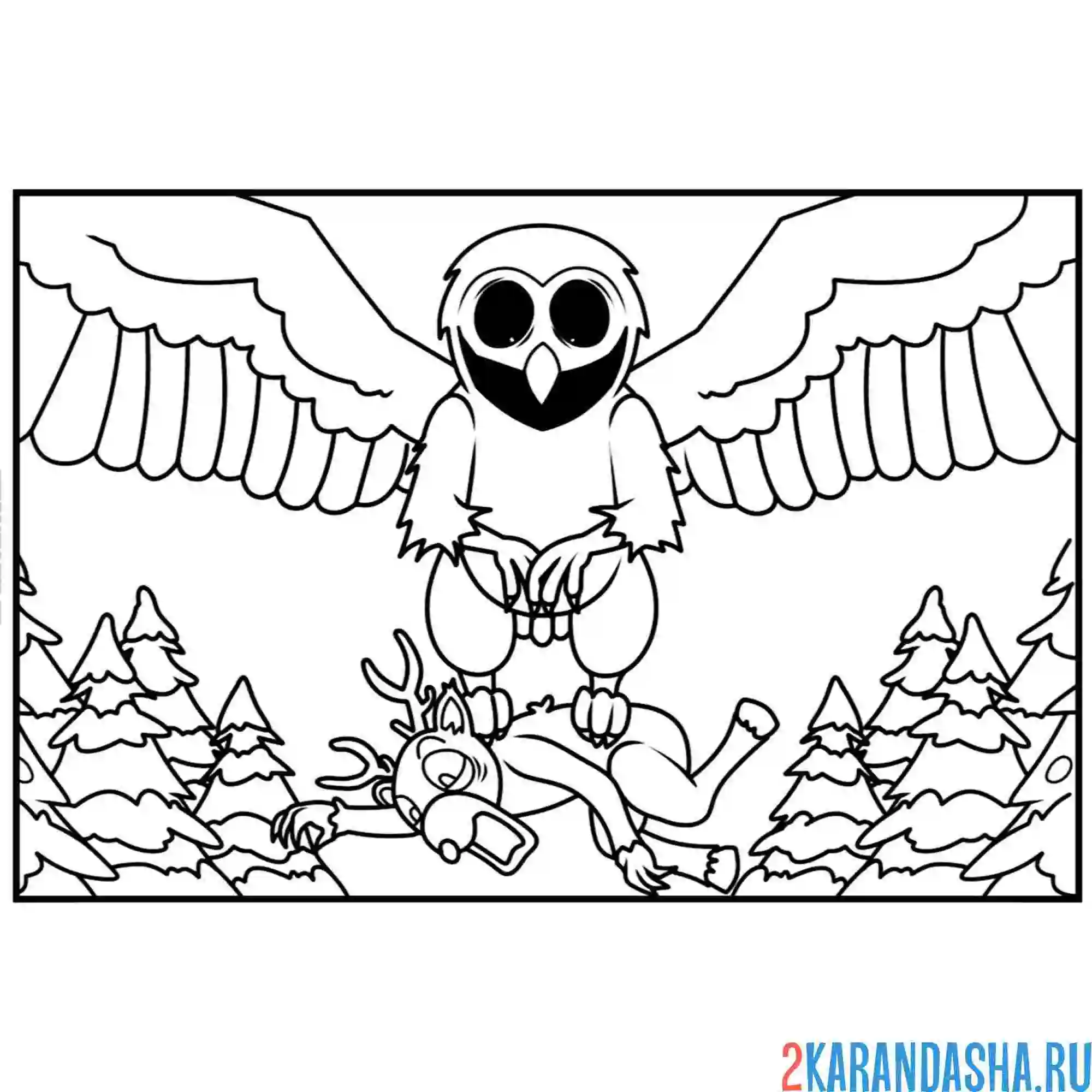 Раскраска 99 ночей в лесу сова летит