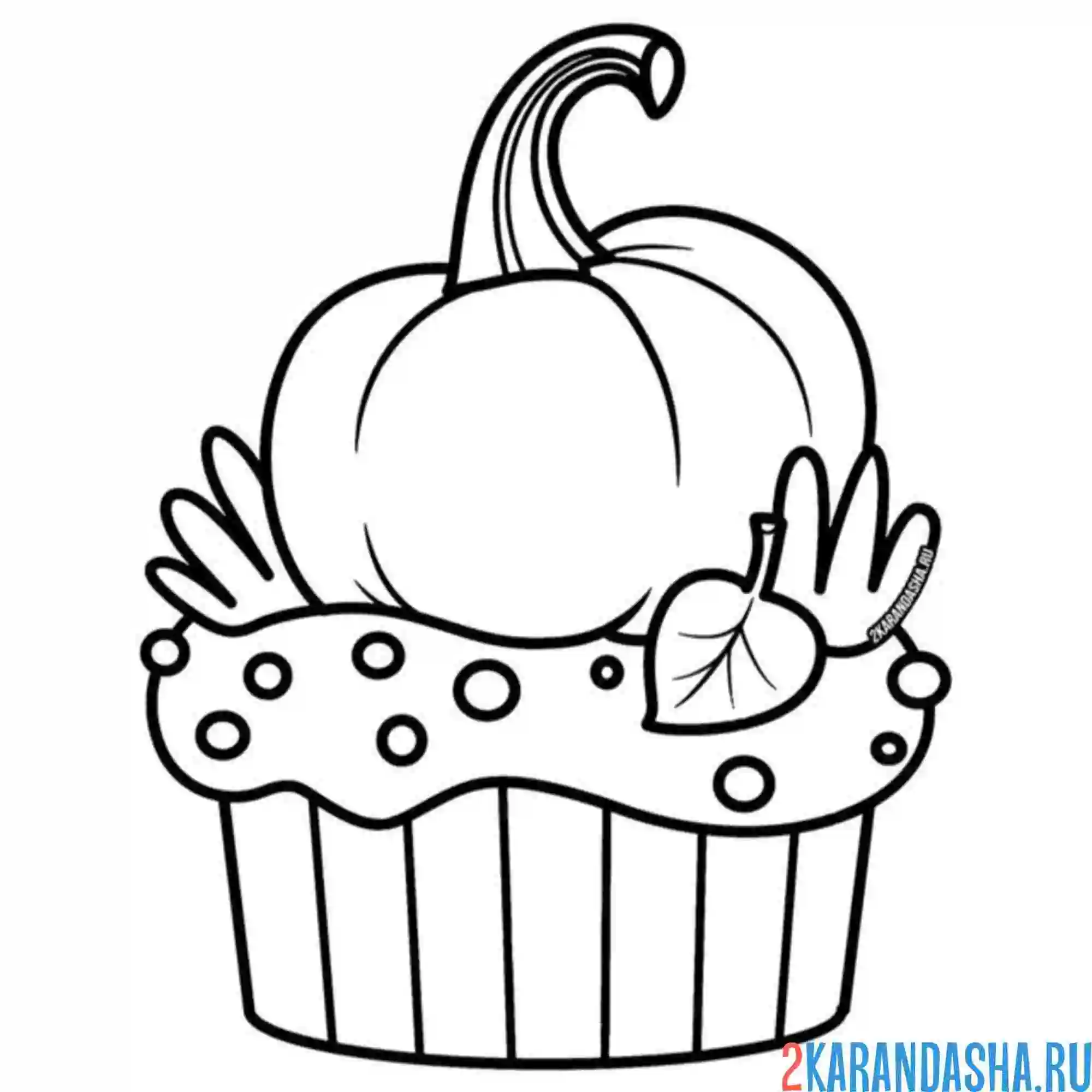 Раскраска кекс с тыквой на хэллоуин