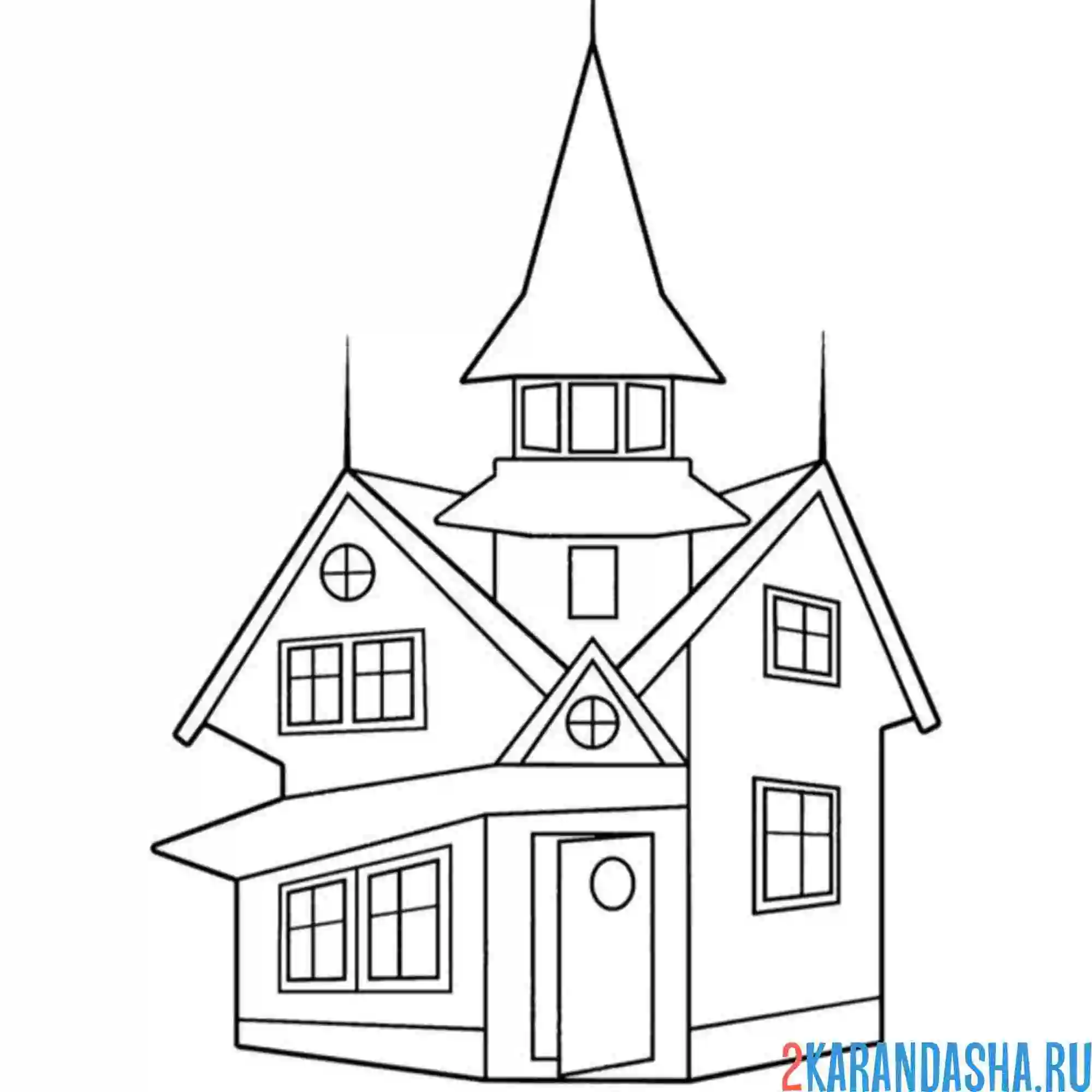 Раскраска готический дом на хэллоуин