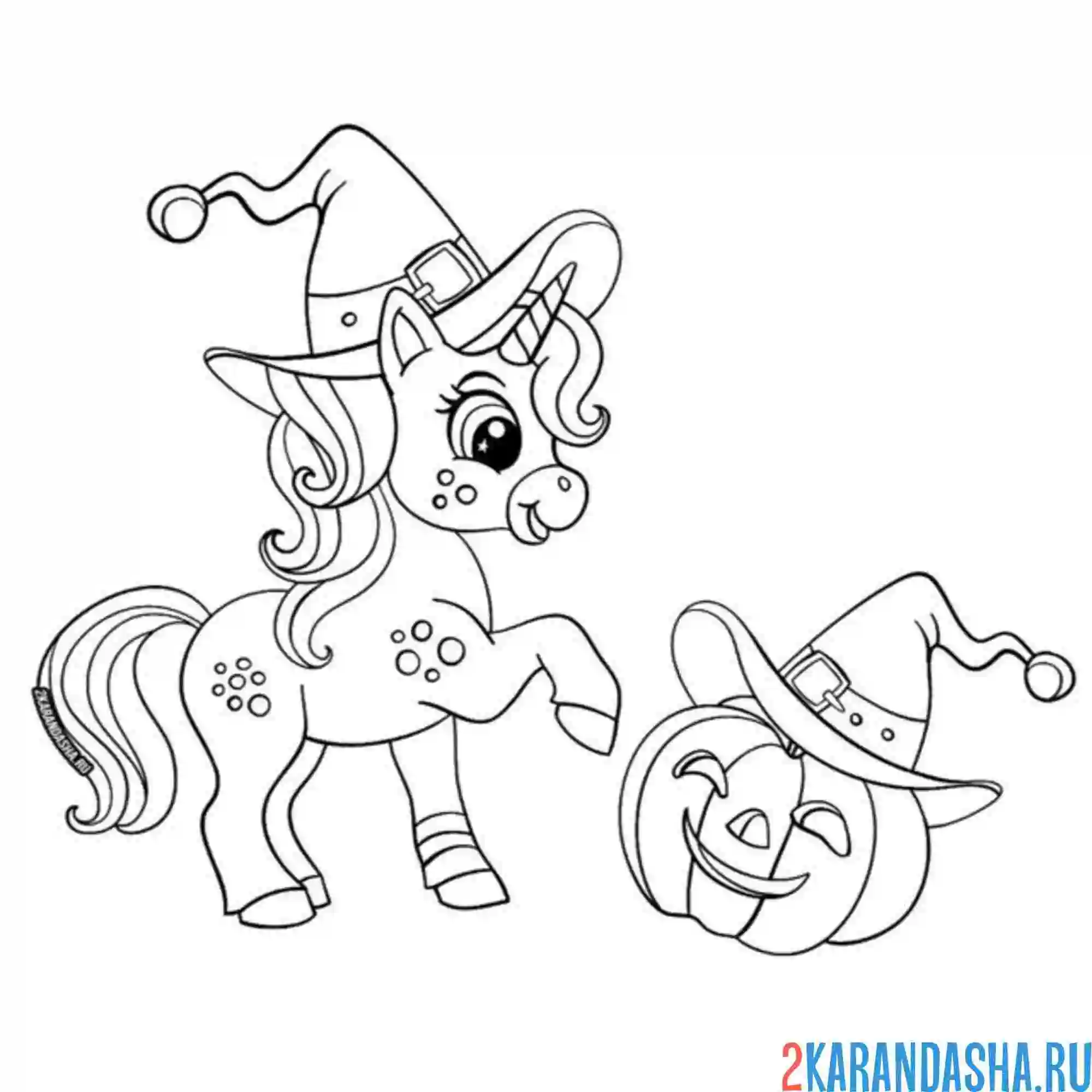 Раскраска единорожка на хэллоуин