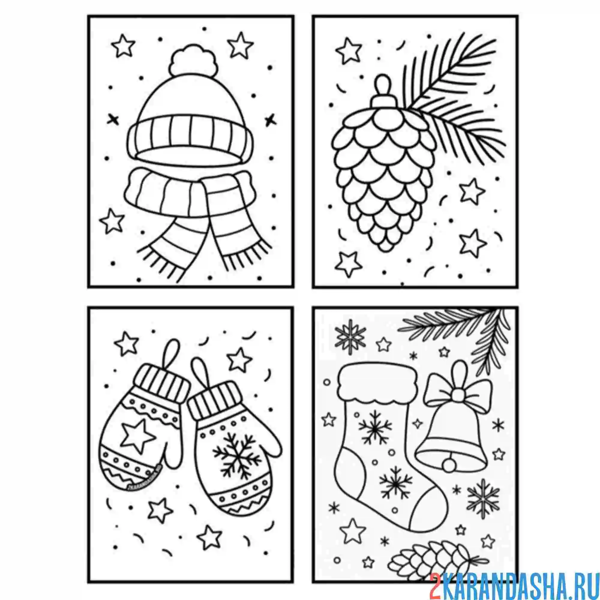Раскраска новогодний коллаж из зимних предметов