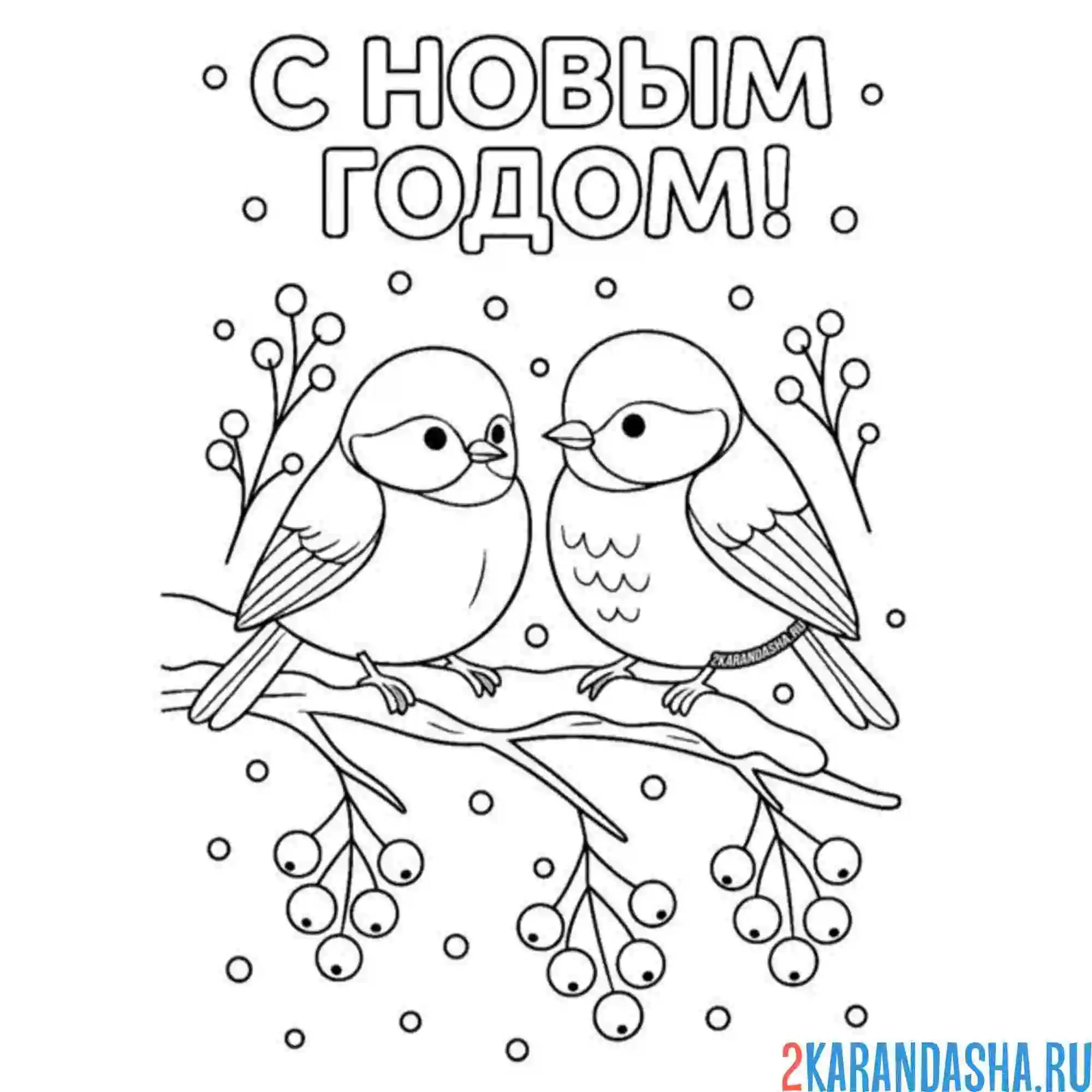 Раскраска с новым годом птички