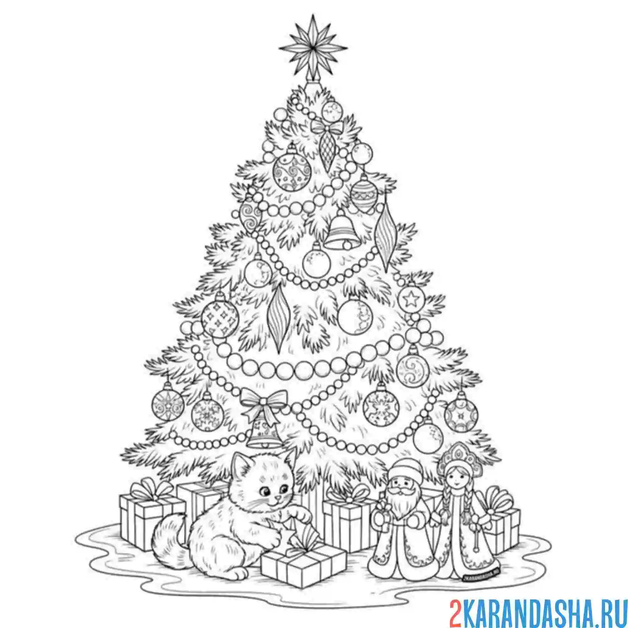 Раскраска котик распаковывает подарки