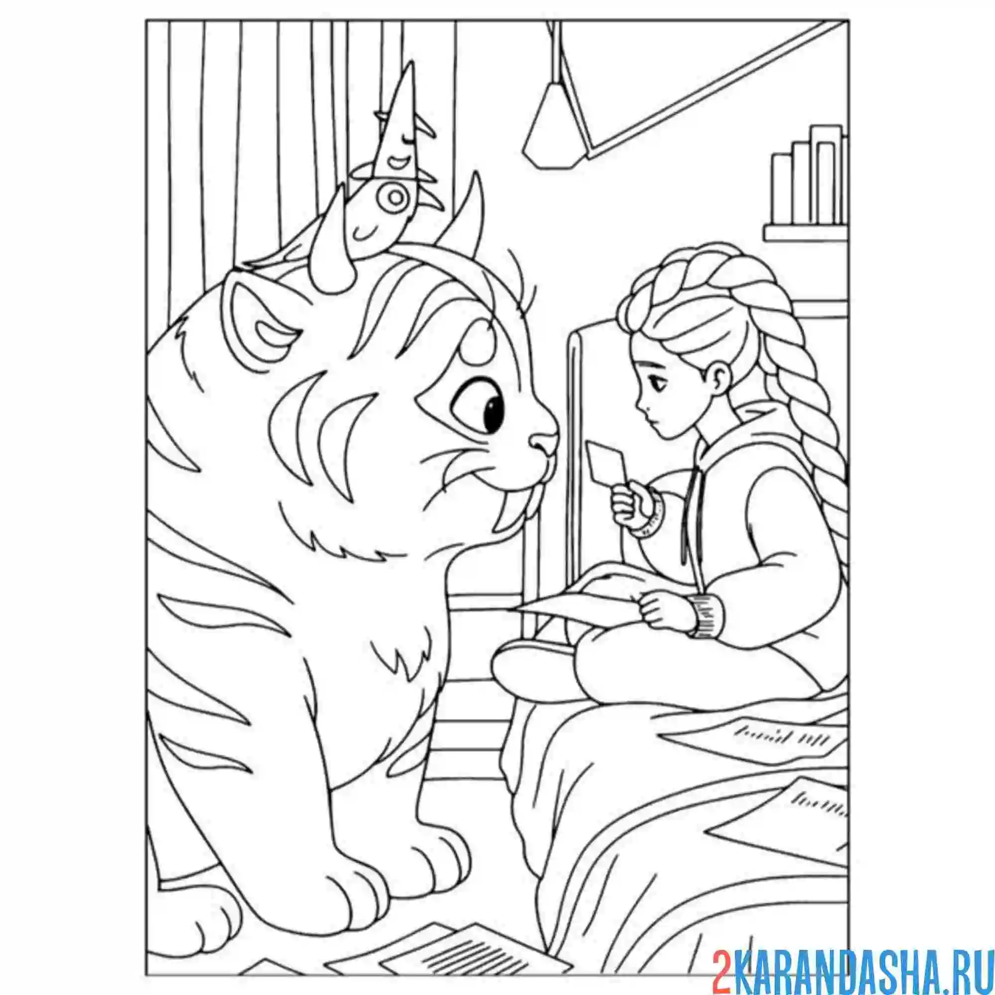 Раскраска хантрикс руми с котом