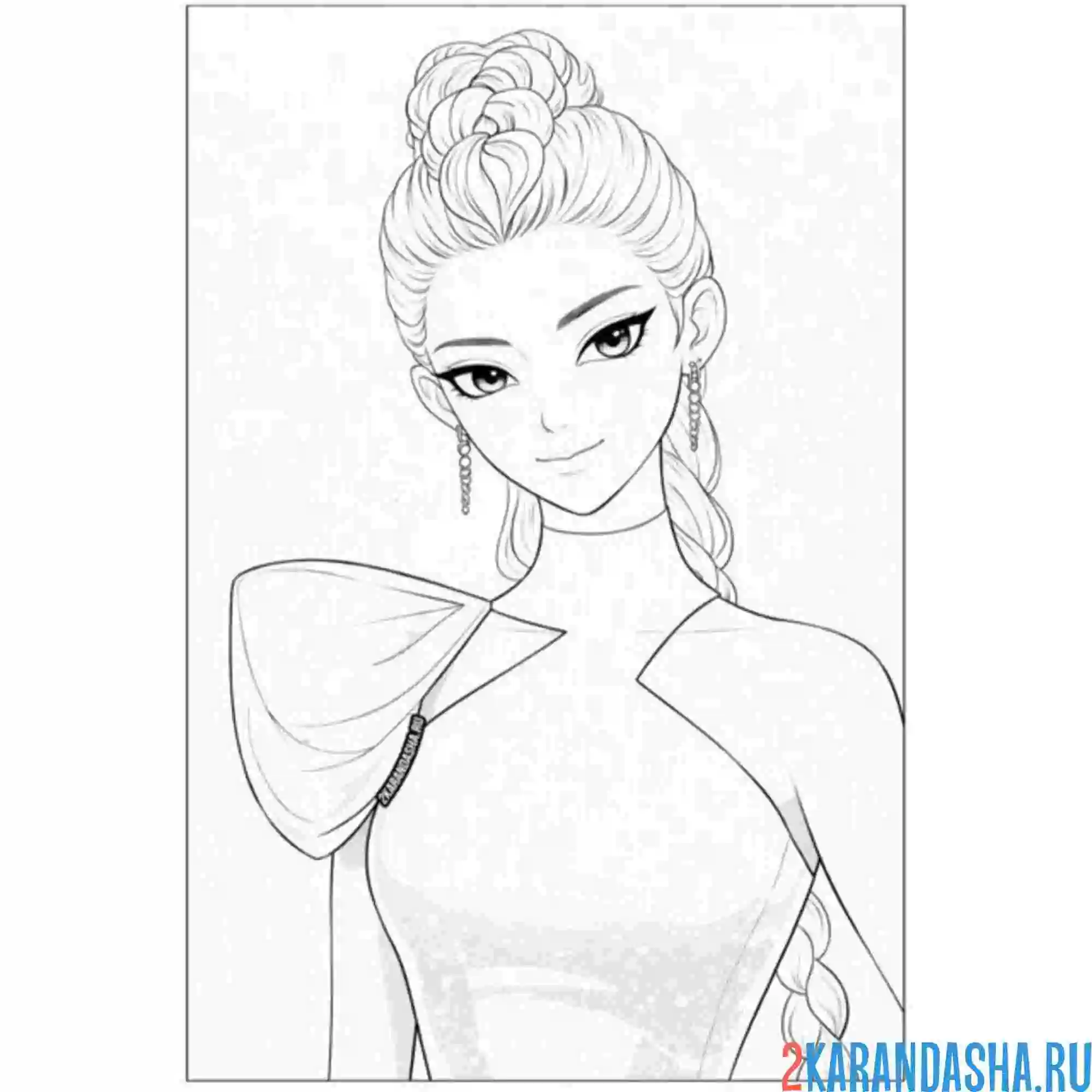 Раскраска руми в платье кей-поп-охотницы на демонов хантрикс