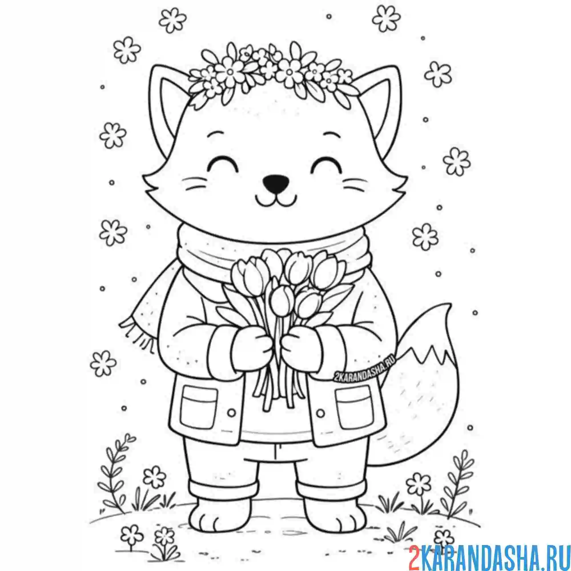 Раскраска весенняя лисичка