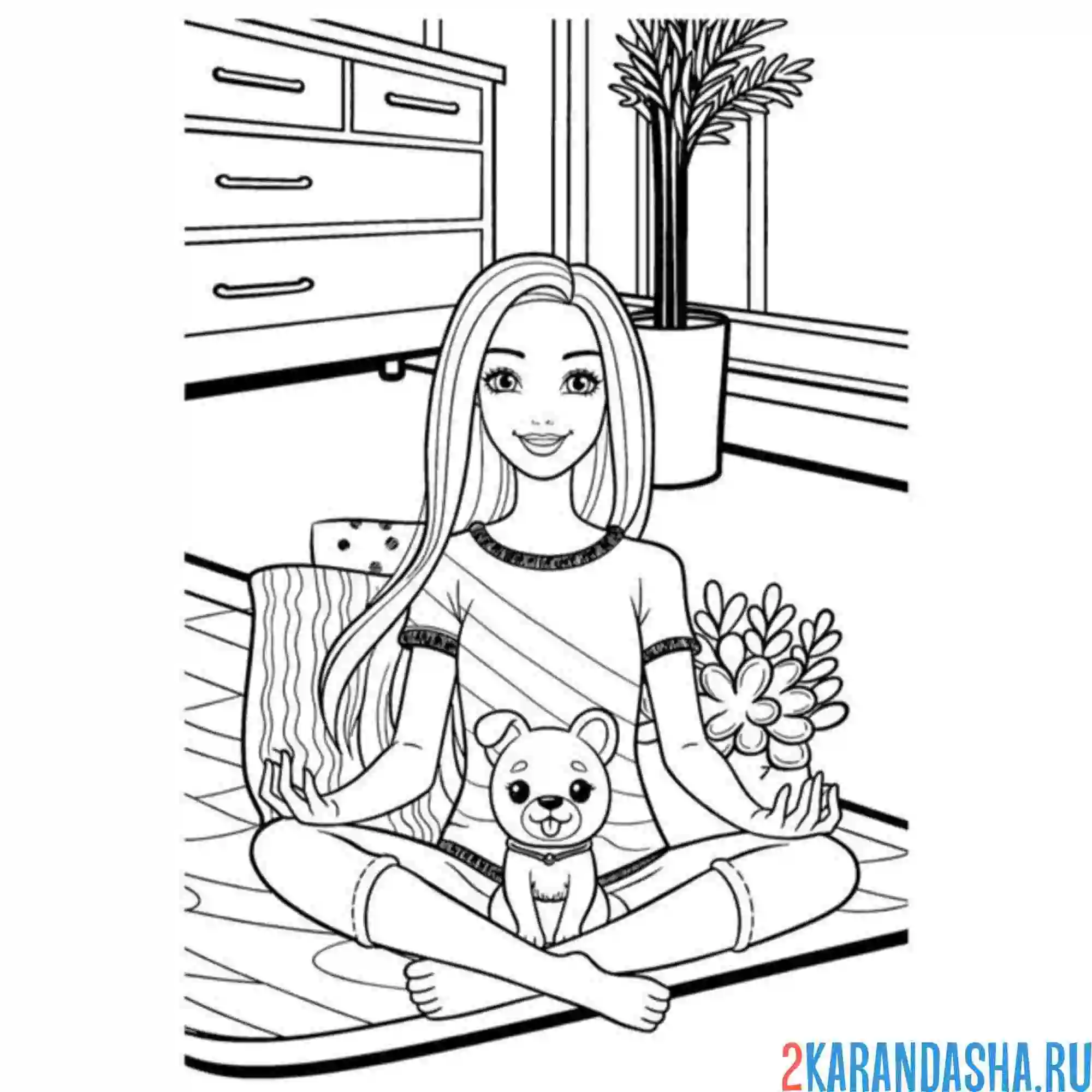 Раскраска кукла барби и собачка