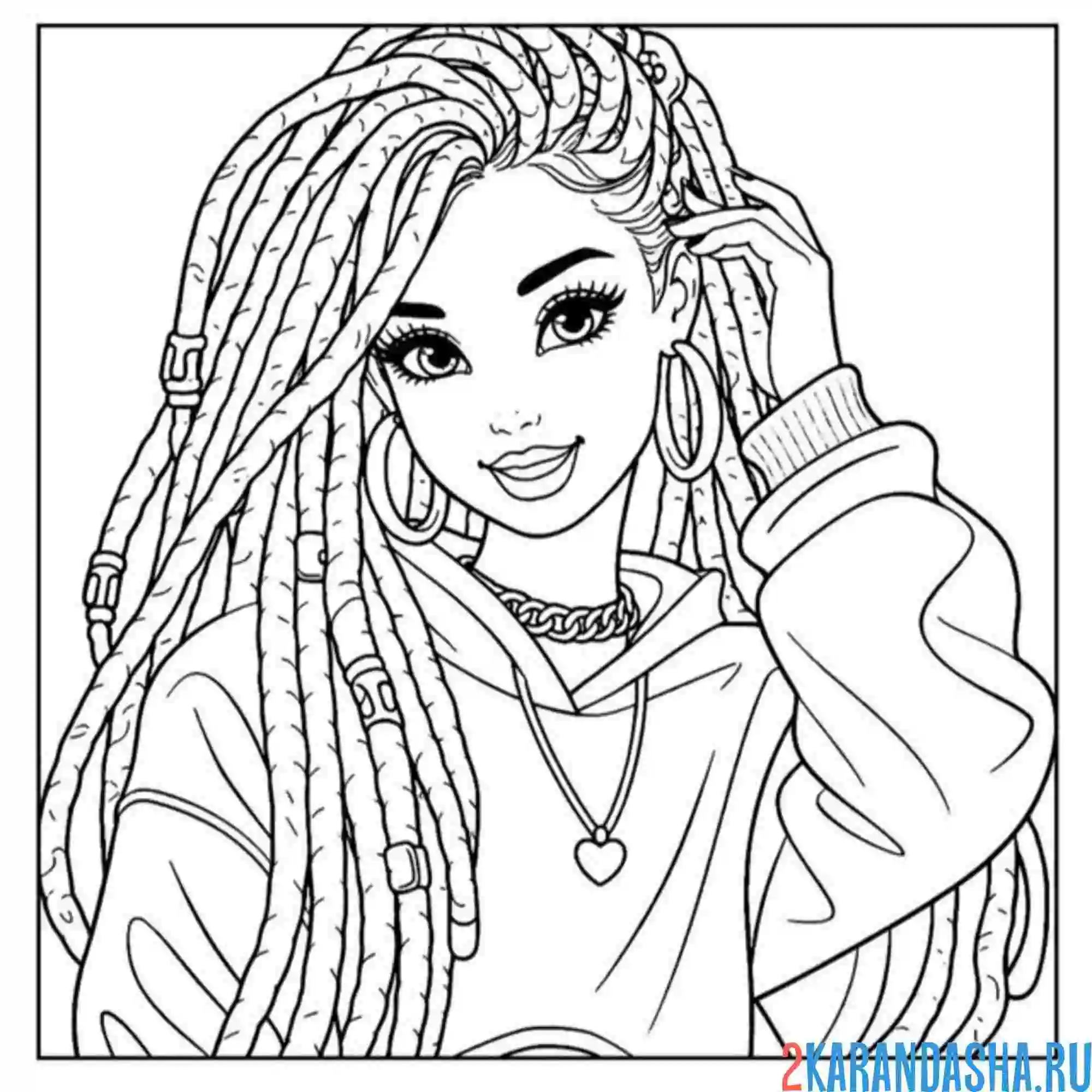 Раскраска барби с дредами