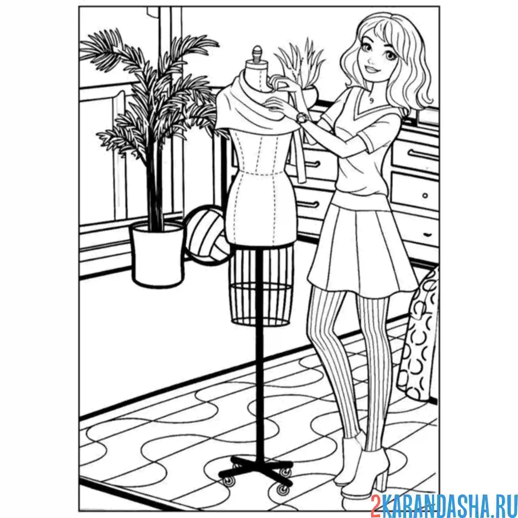 Раскраска барби швея