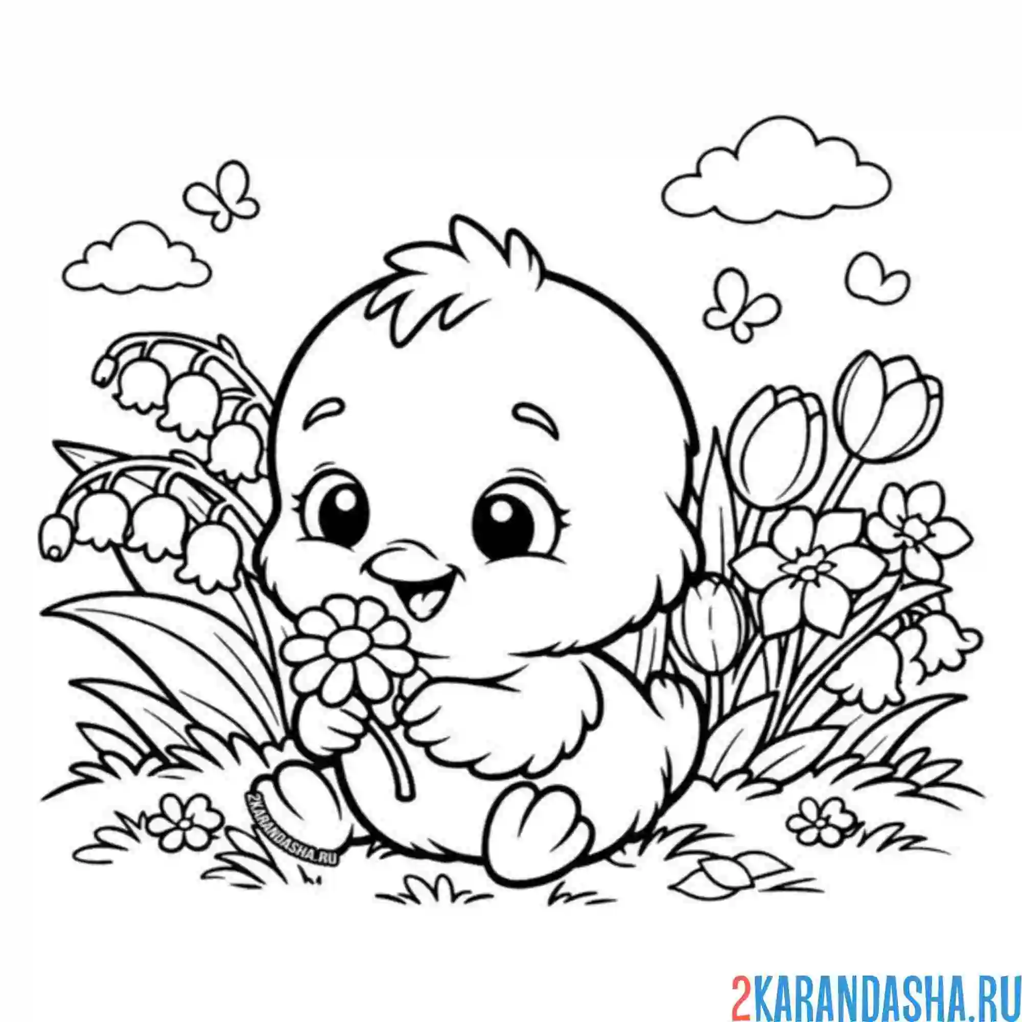 Раскраска ландыши и цыпленок