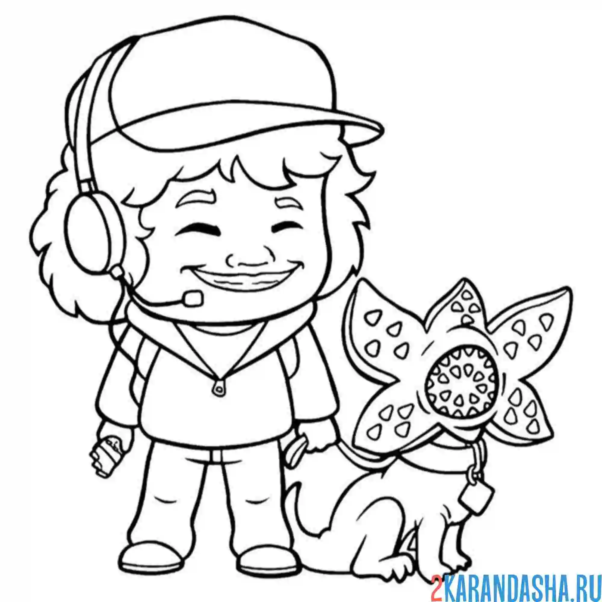 Раскраска дастин и его маленький демогоргон очень странные дела осд