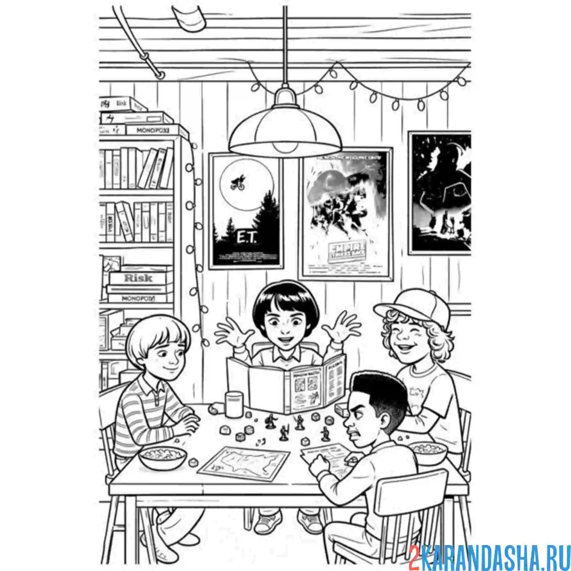 Раскраска осд (очень странные дела) дети играют