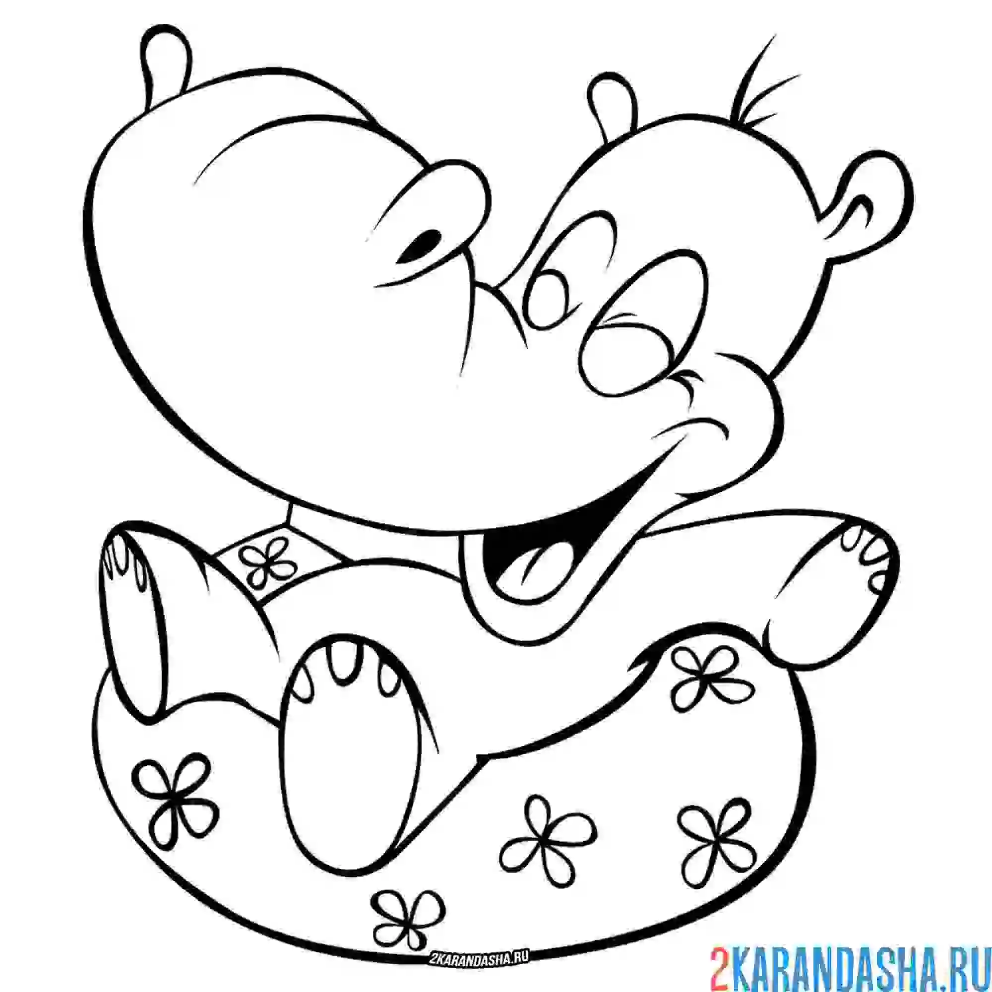 Раскраска счастливый бегемотик в отпуске
