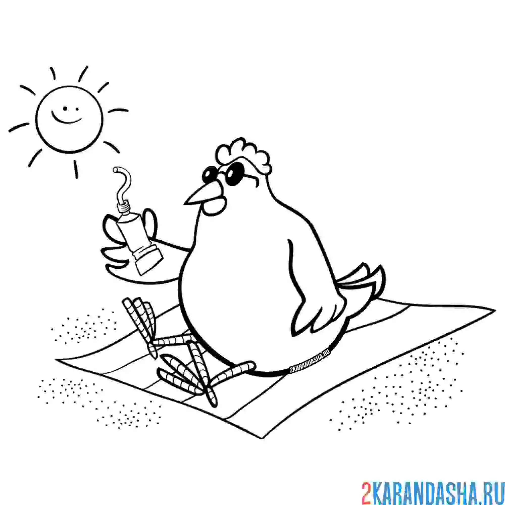 Раскраска курочка на пляже