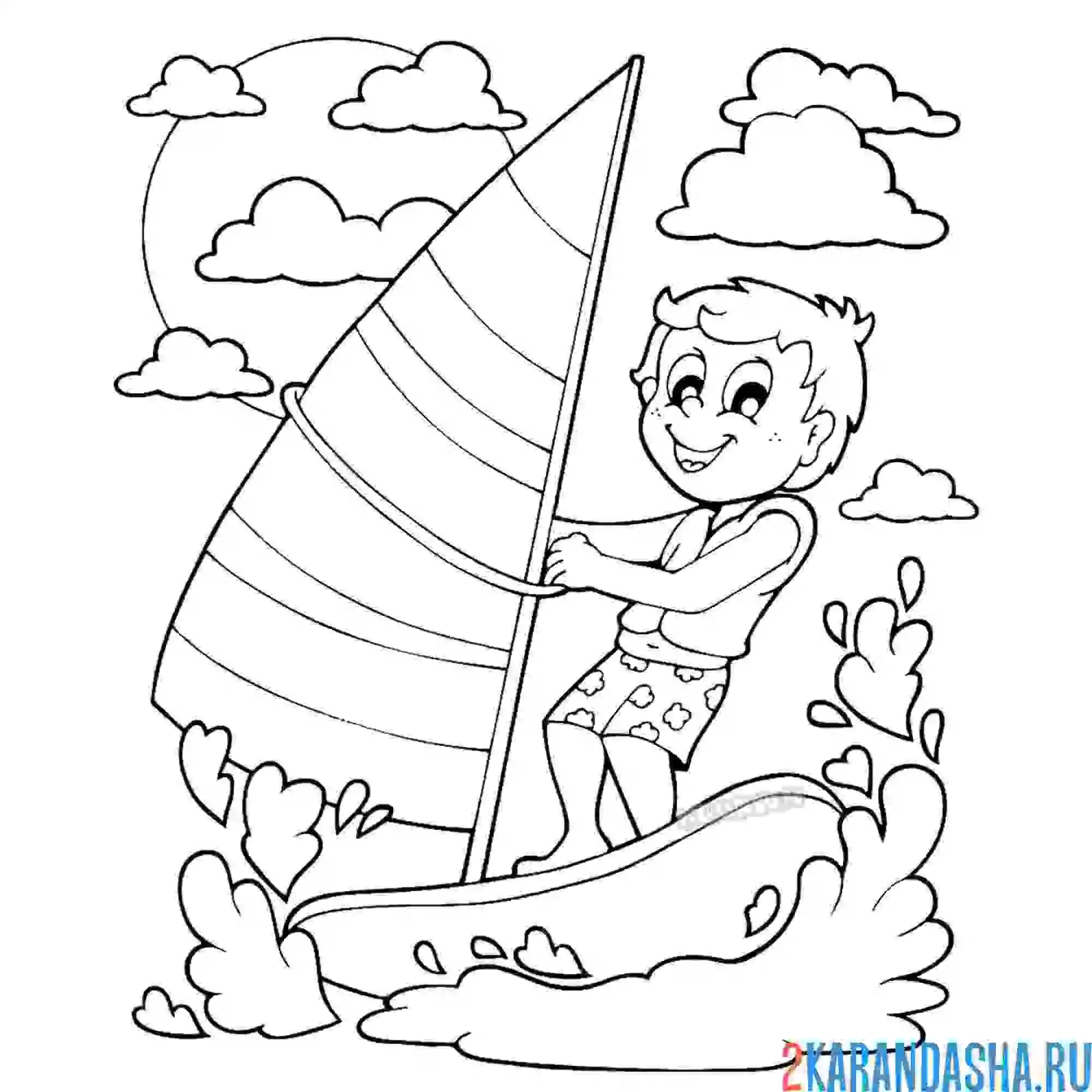 Раскраска мальчик в океане, летняя забава