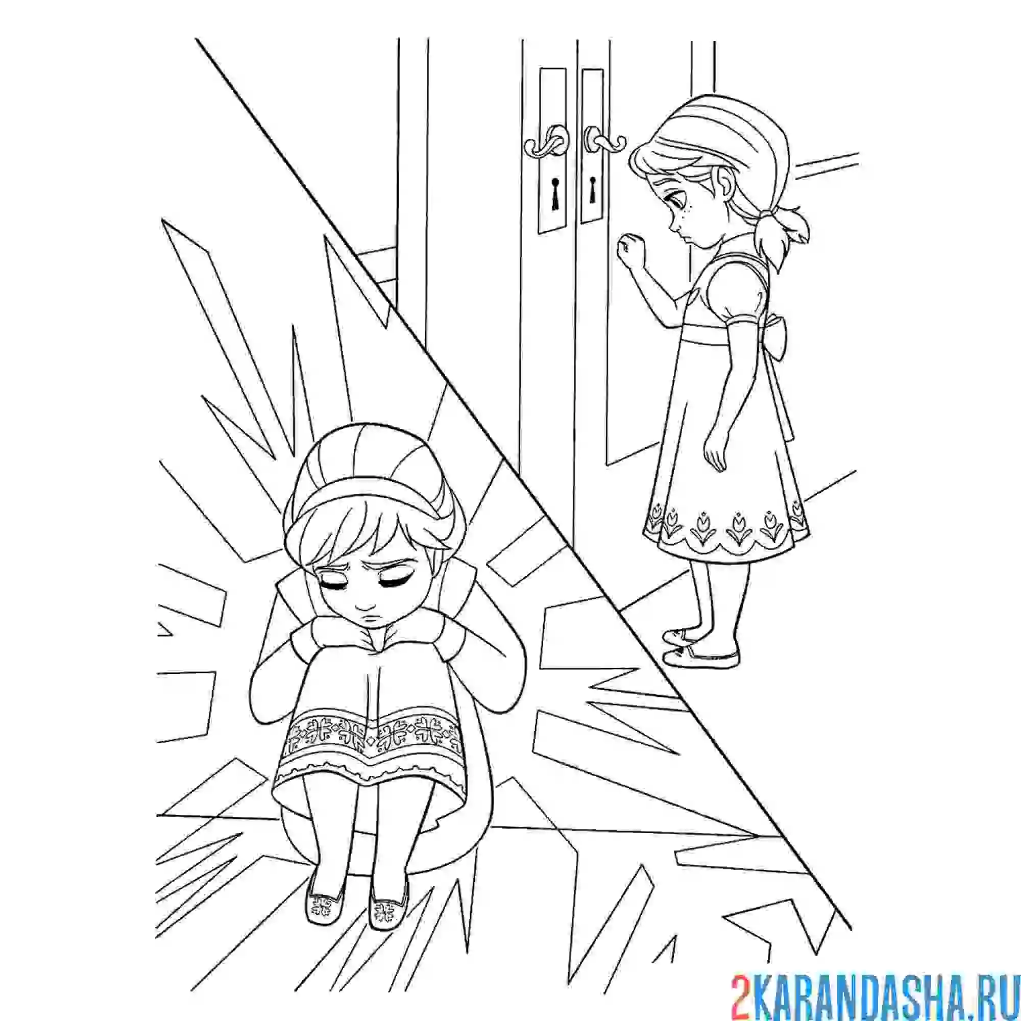 Раскраска маленькие сестры эльза и анна