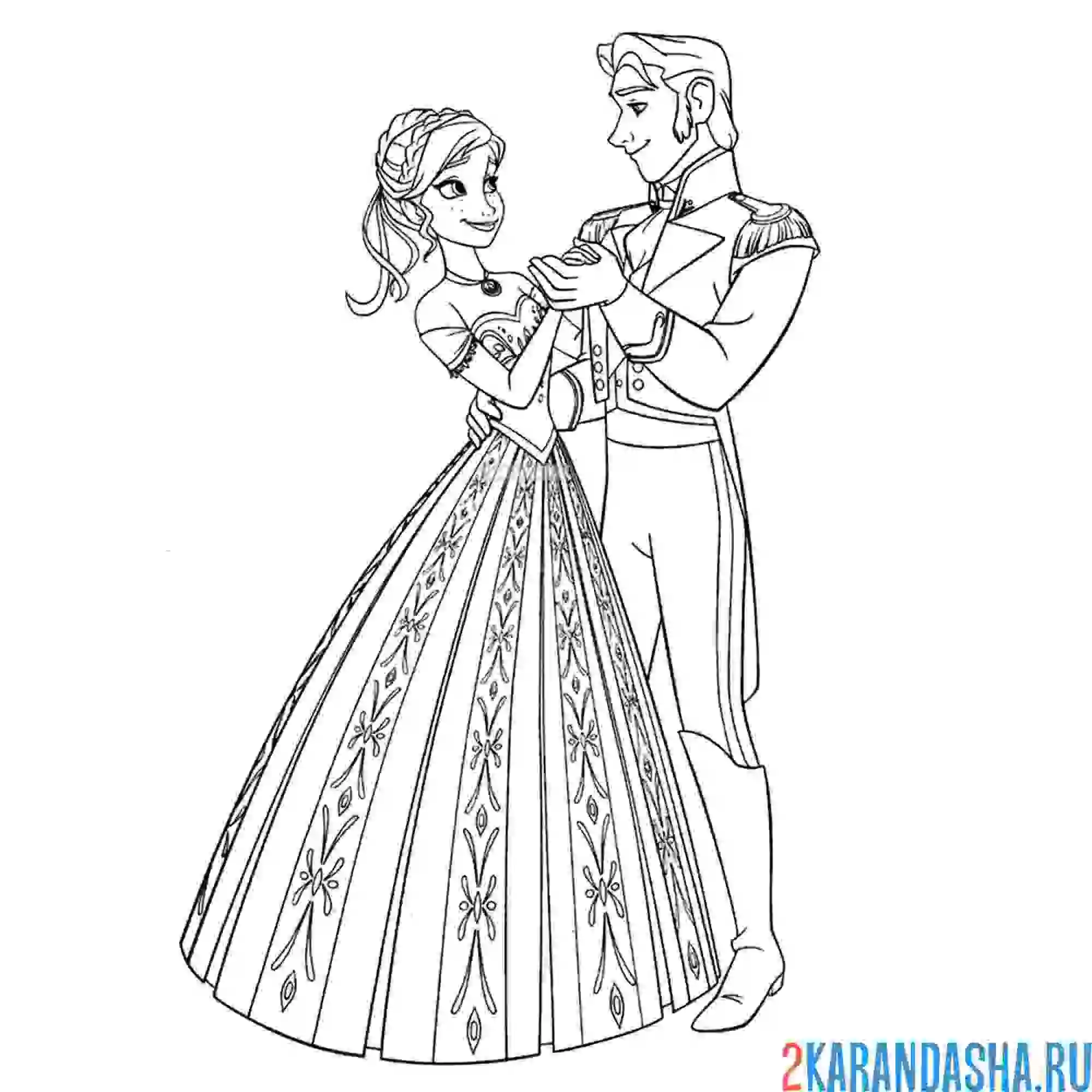 Раскраска анна и принц ханс