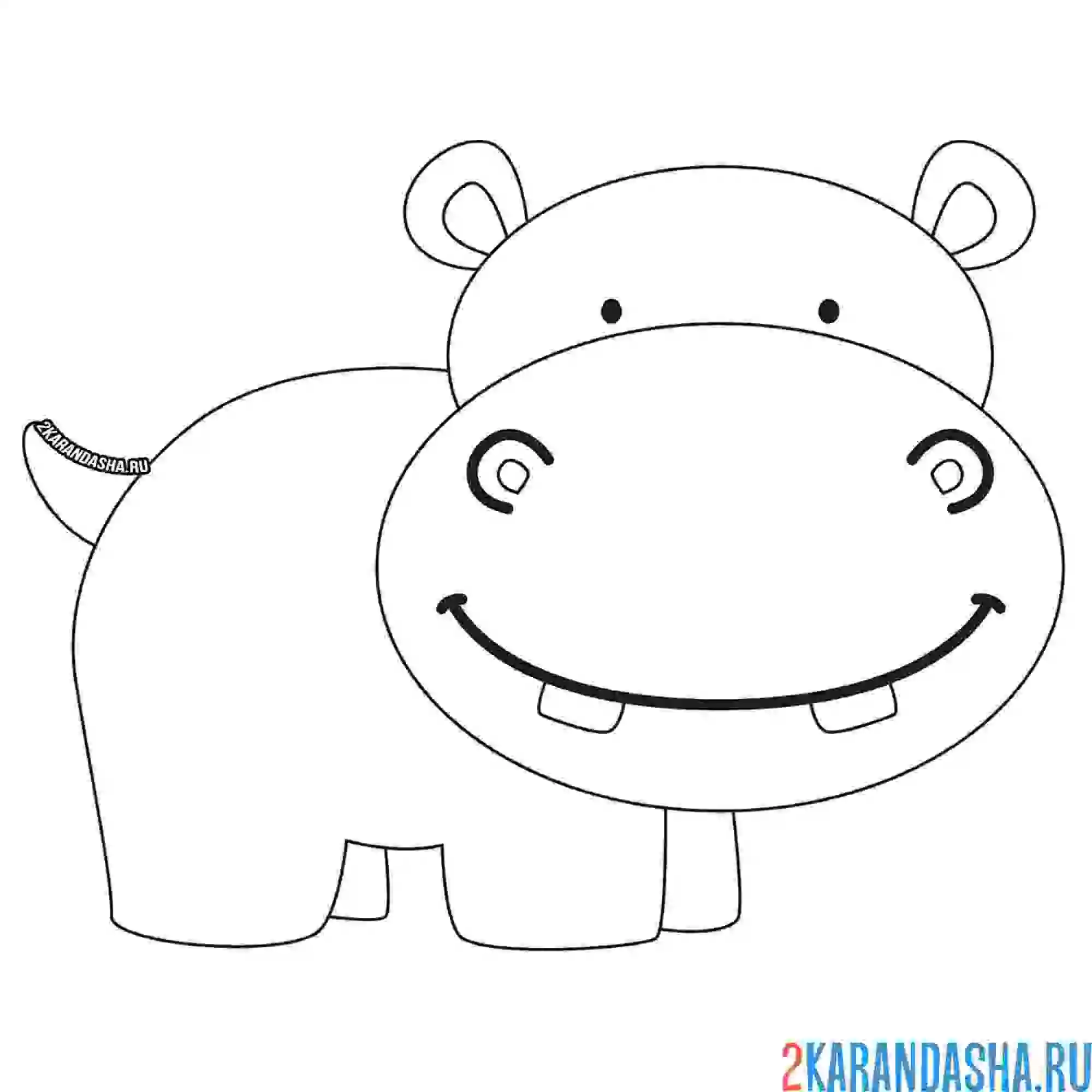 Раскраска улыбающийся бегемотик