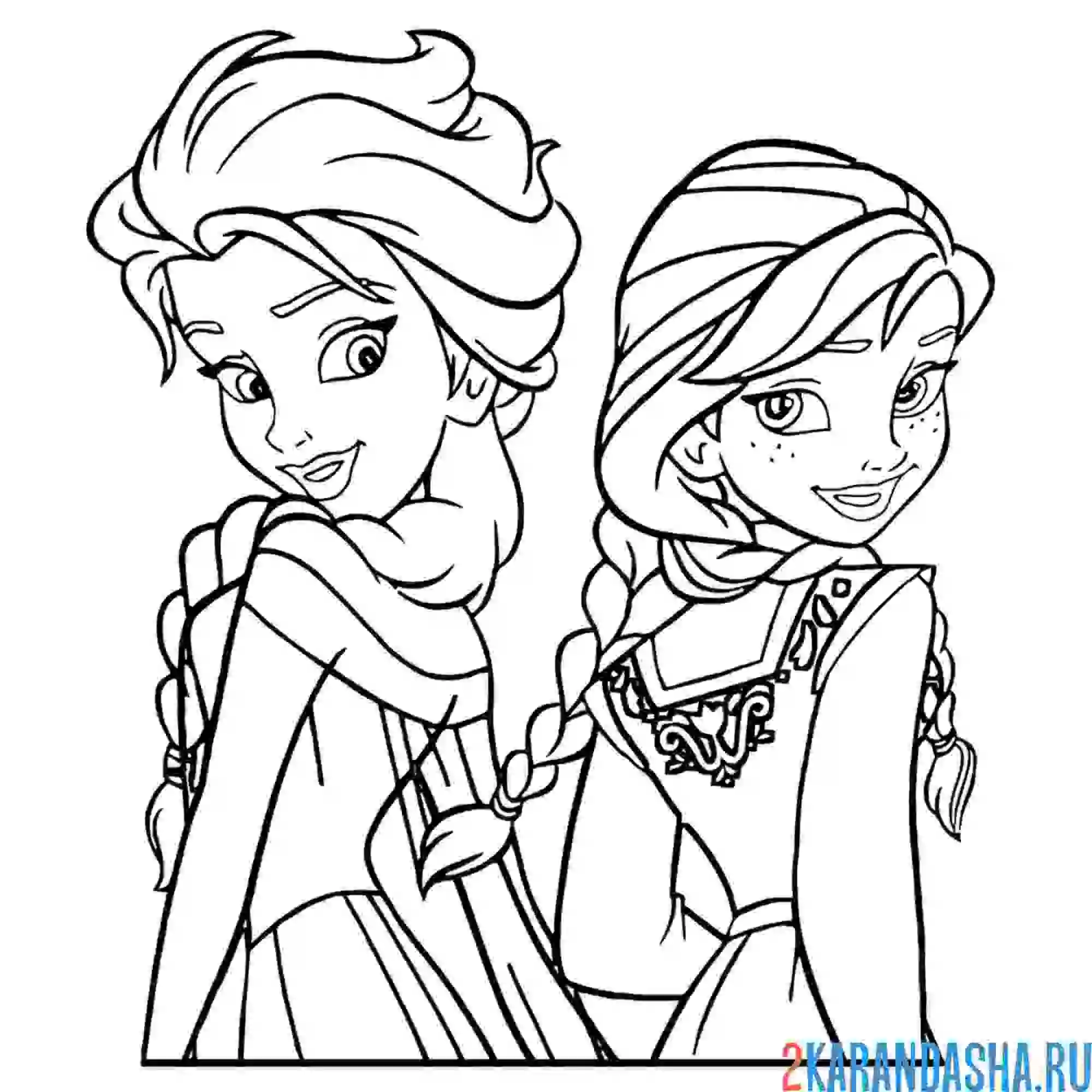 Раскраска сестры анна и эльза из мультфильма