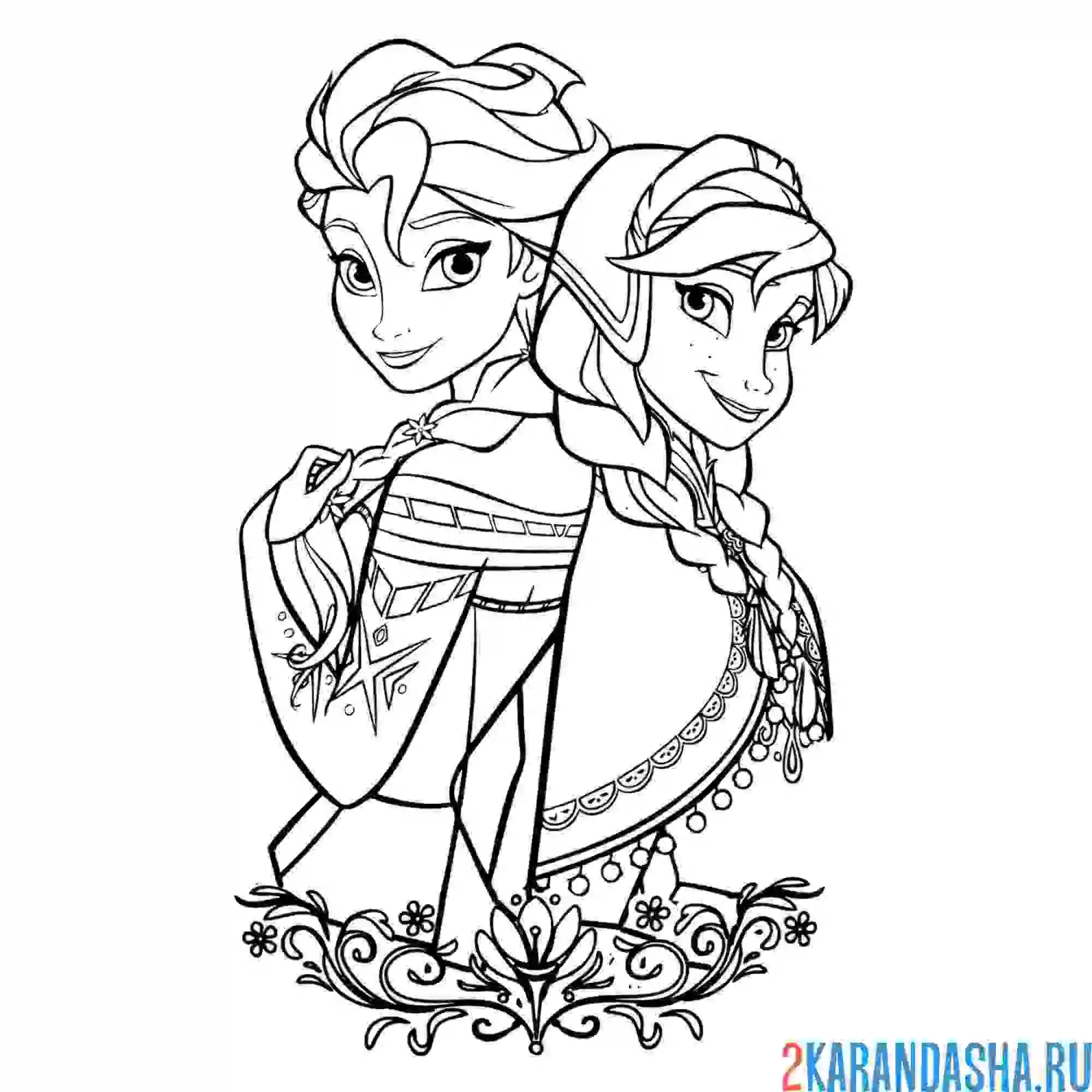 Раскраска эльза и анна сестренки