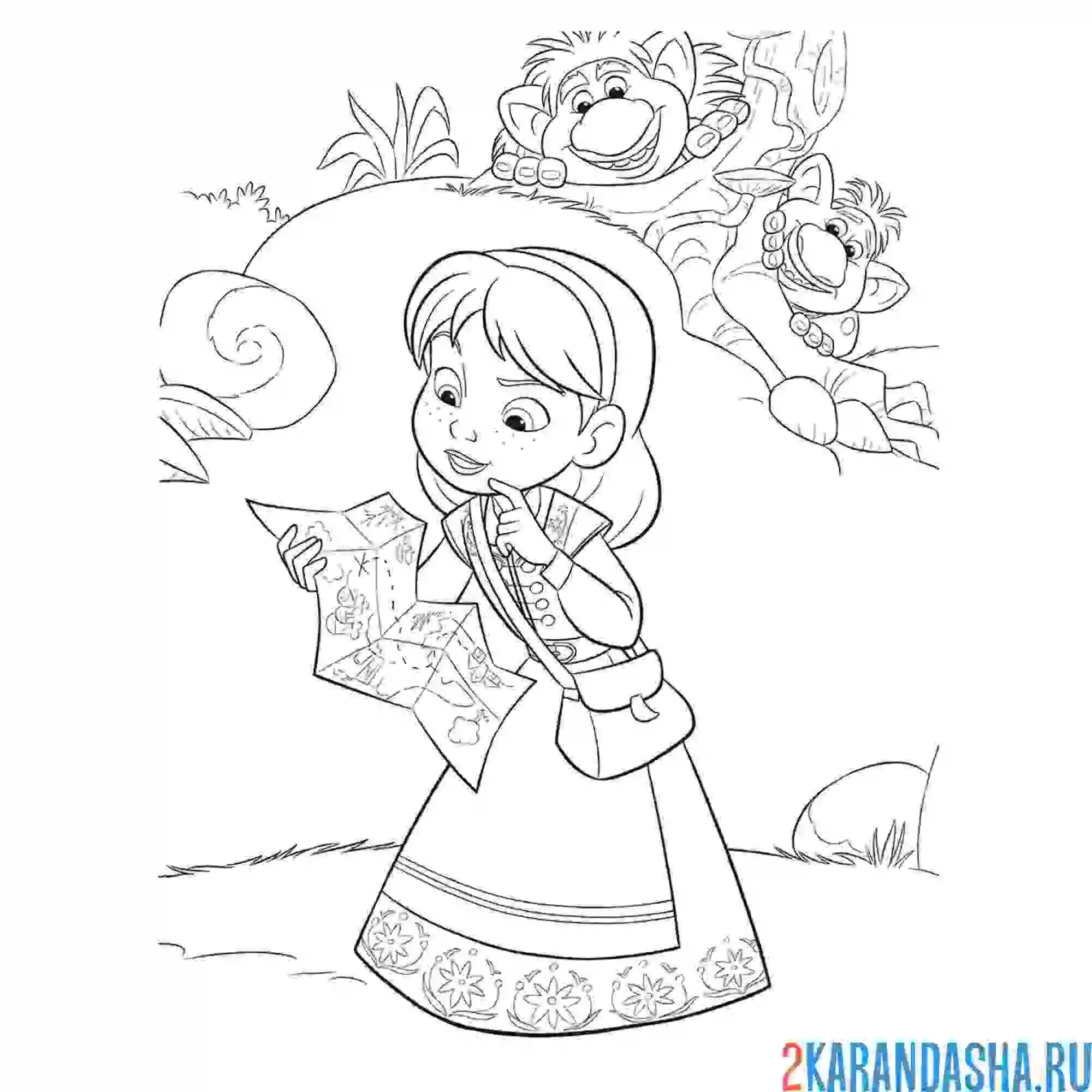 Раскраска девочка мэри и тролли