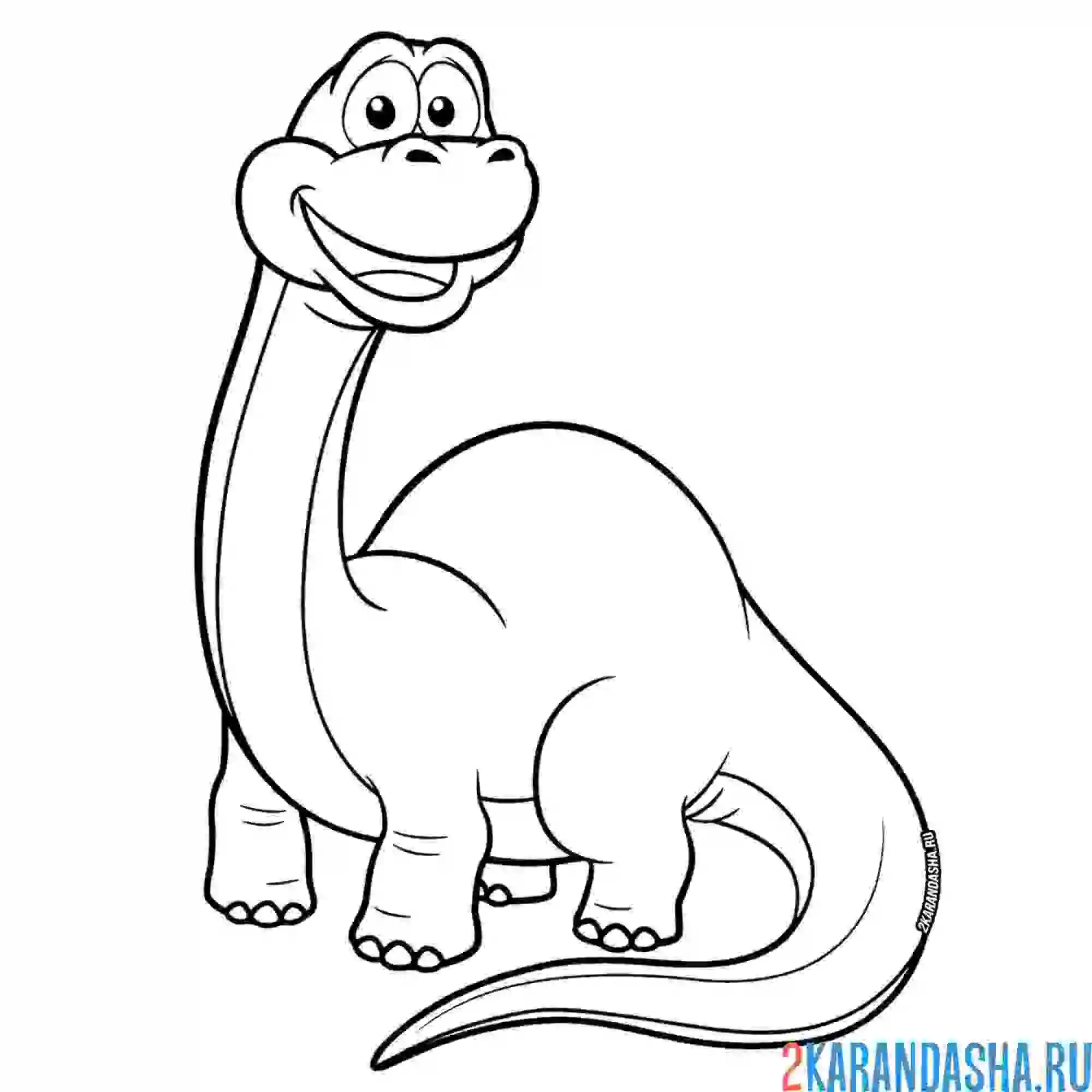 Раскраска милый динозавр брахиозавр