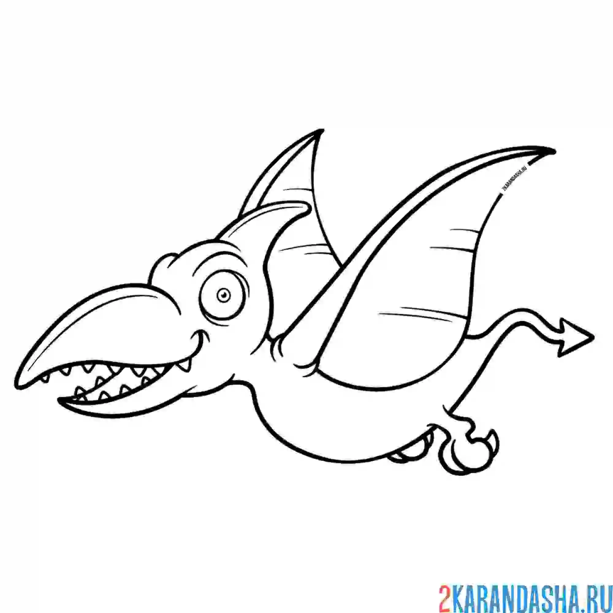 Раскраска летающий динозавр птерозавр улыбается