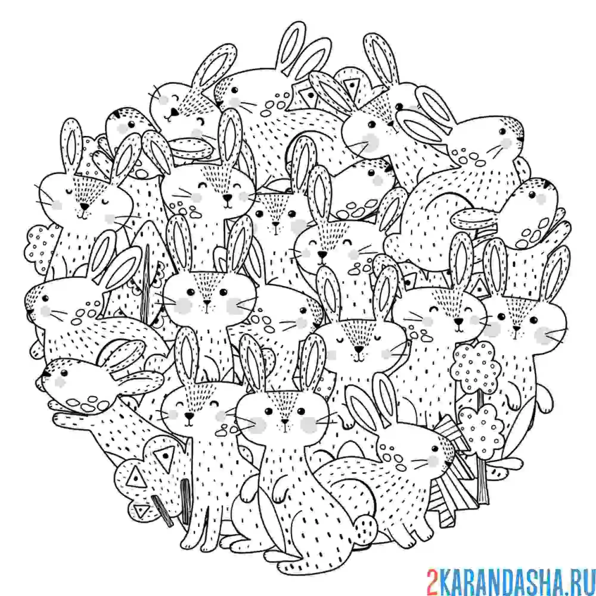 Раскраска милые зайцы антистресс