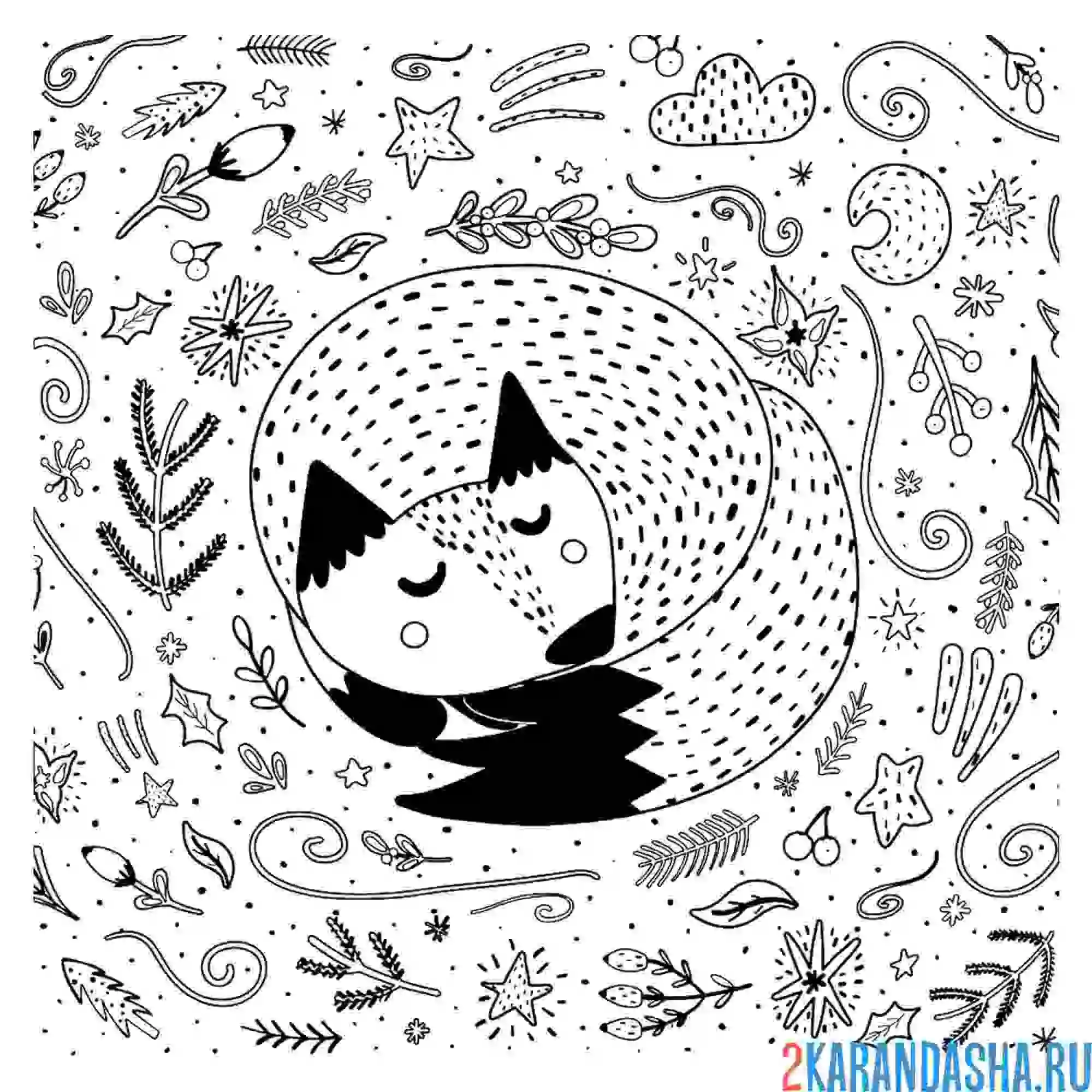 Раскраска милая лисичка