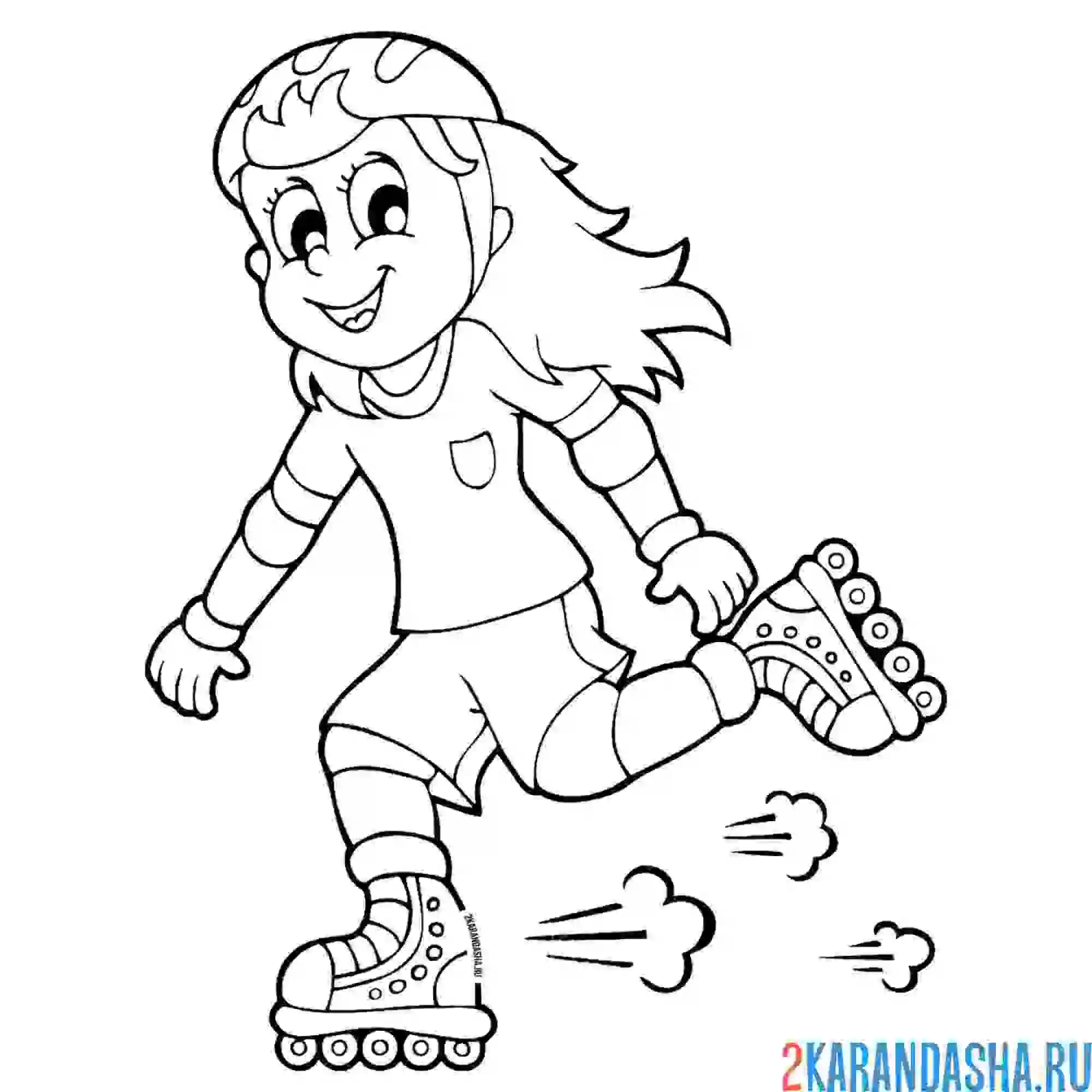 Раскраска девочка на роликах летний вид спорта
