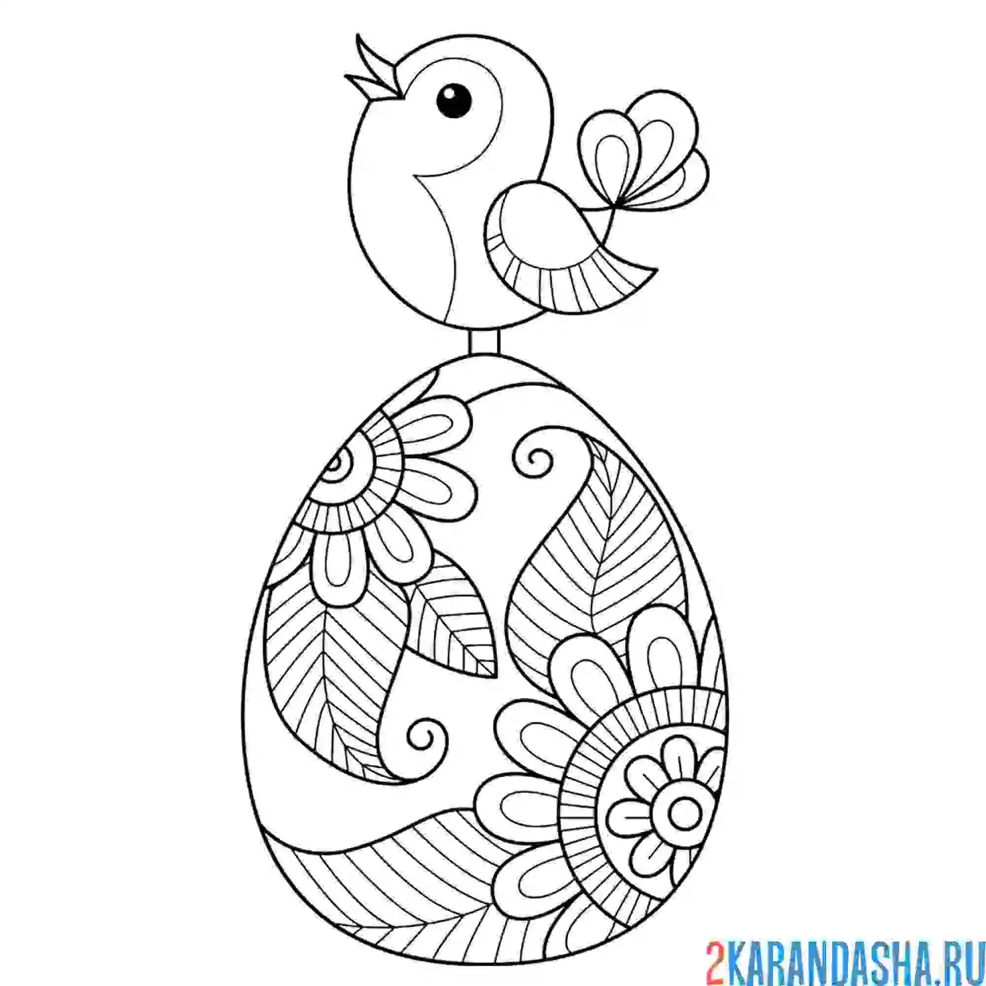 Раскраска милая весенняя птичка и яйцо