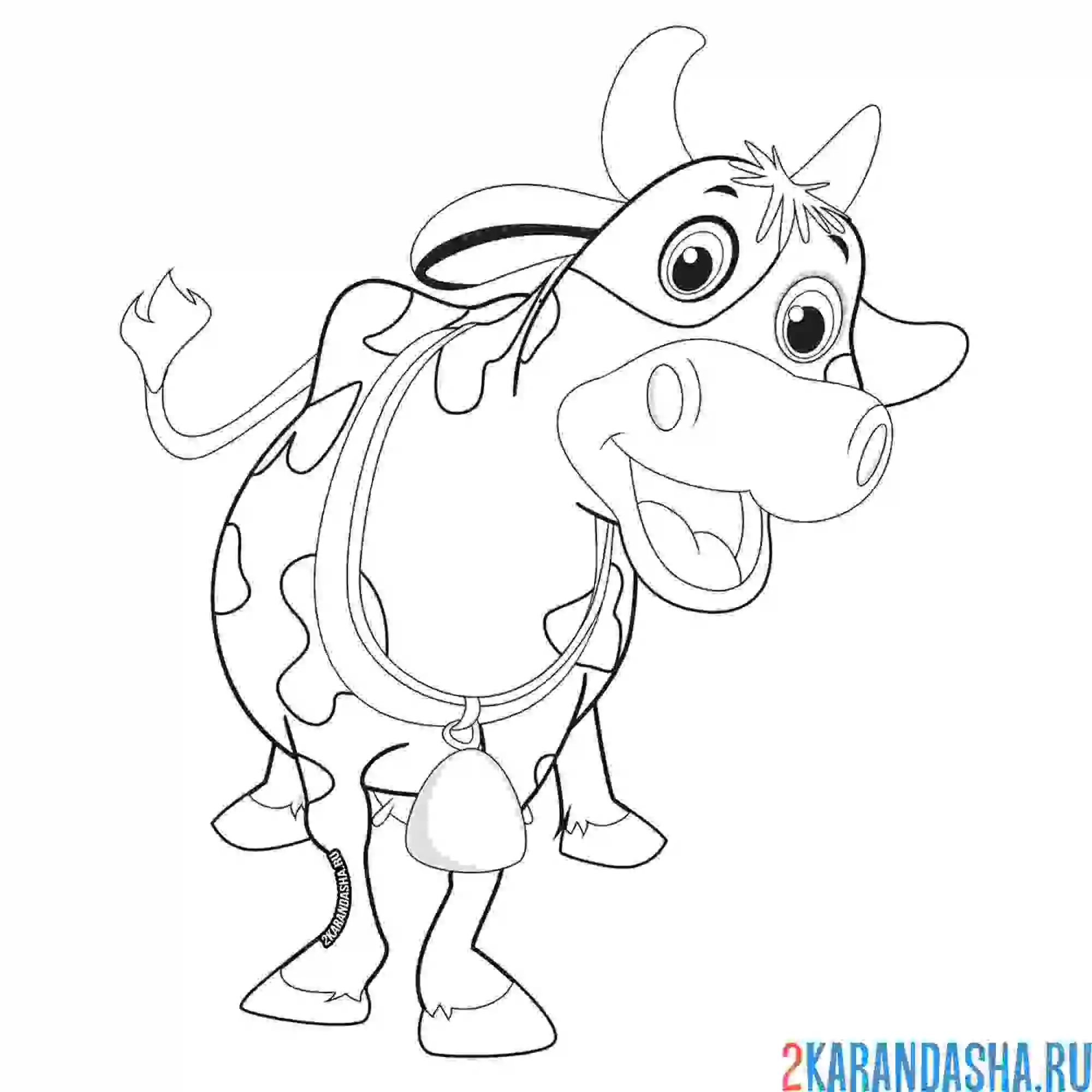Раскраска корова с колокольчиком на шее