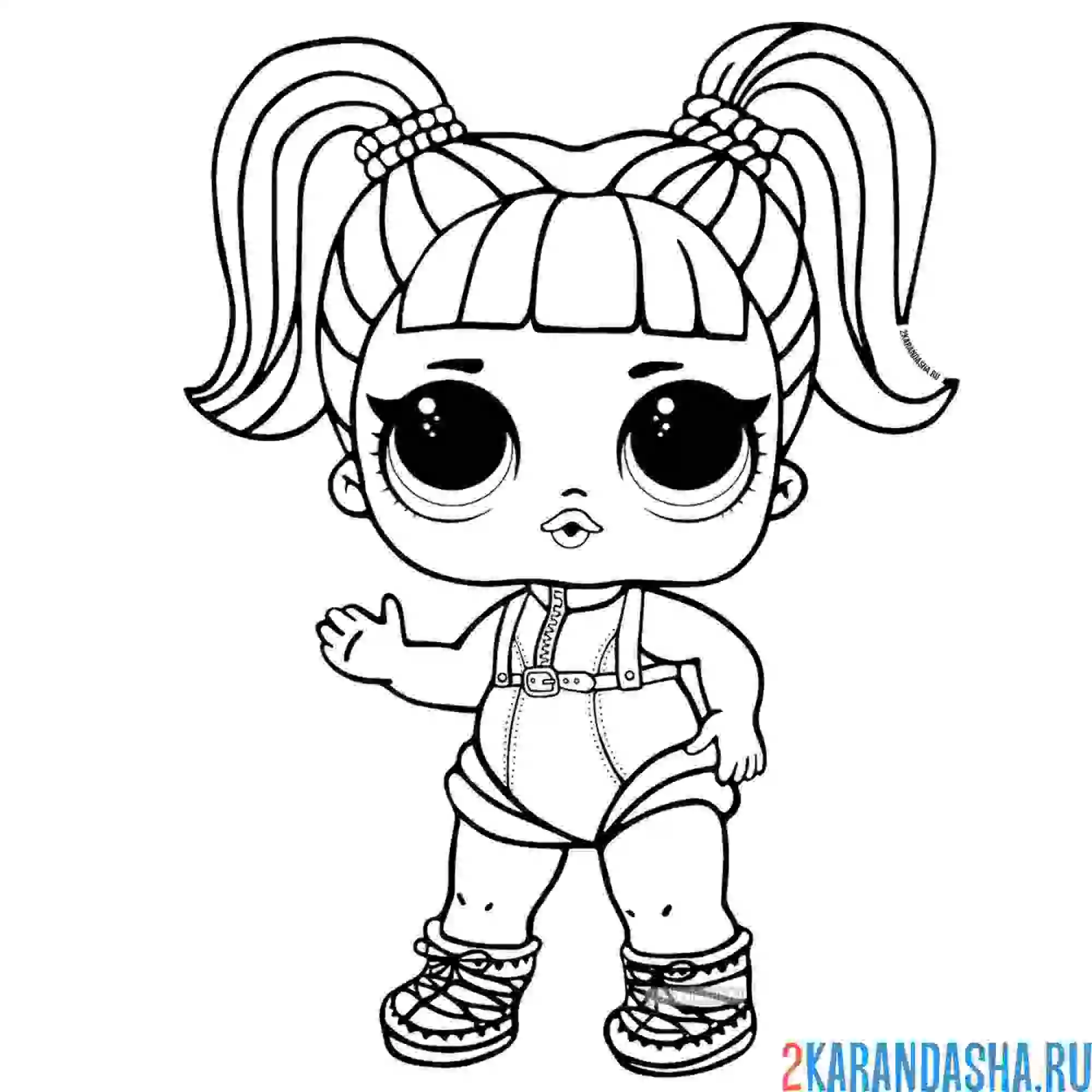 Раскраска кукла лол глэмстронавт с двумя хвостиками