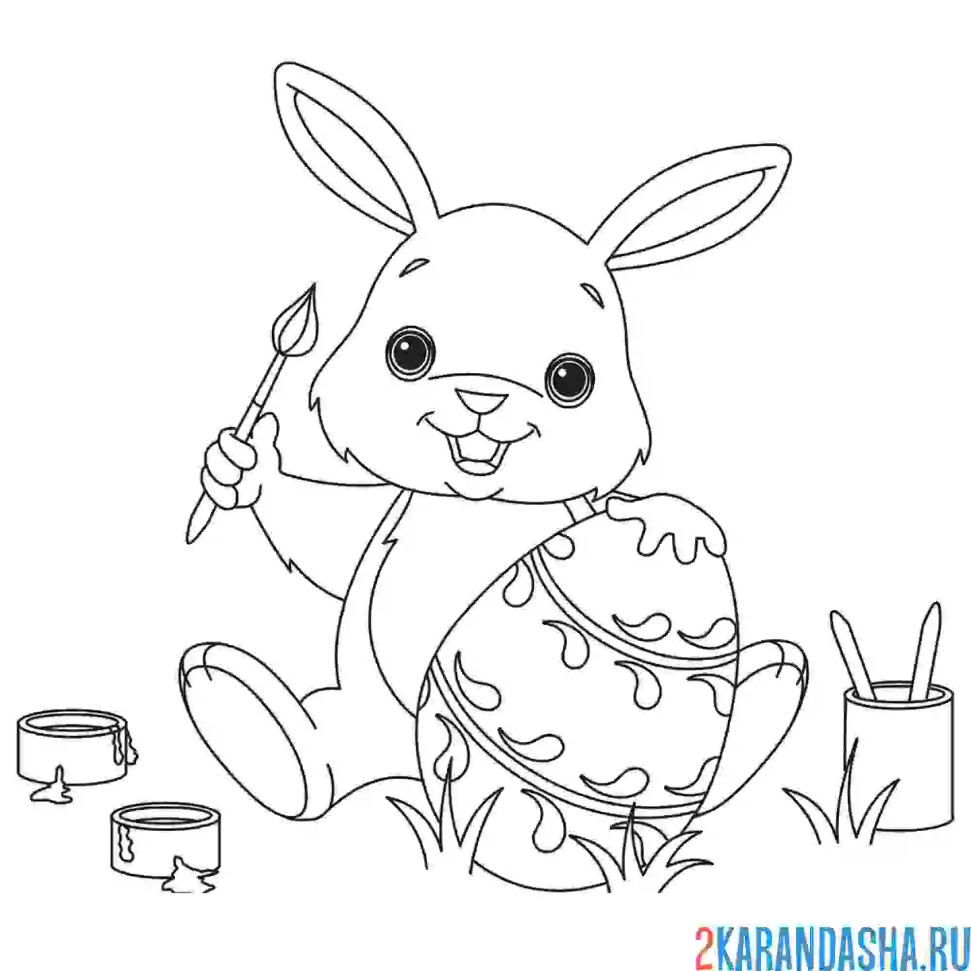Раскраска зайчик раскрашивает яйцо