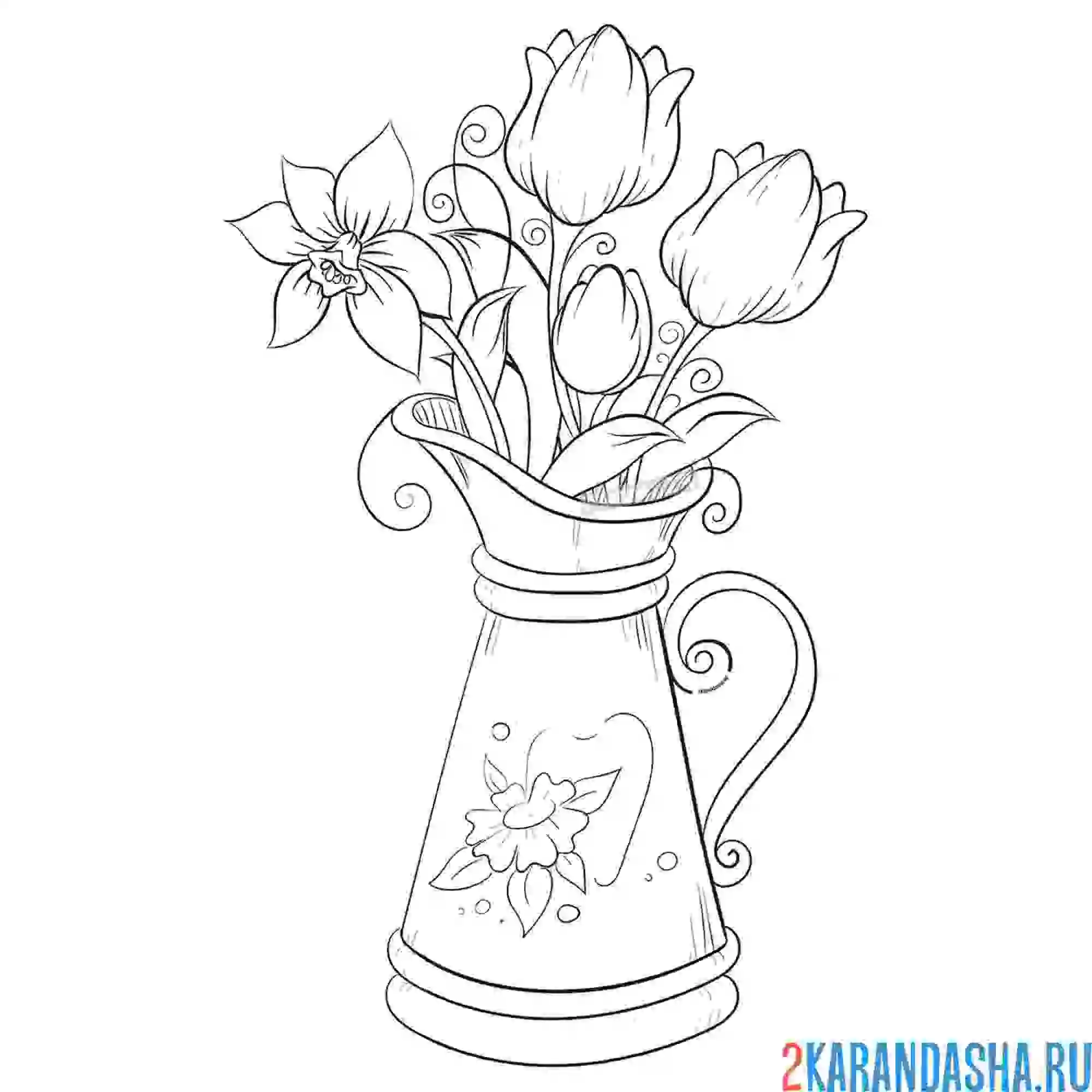 Раскраска красивый весенний букет в вазе