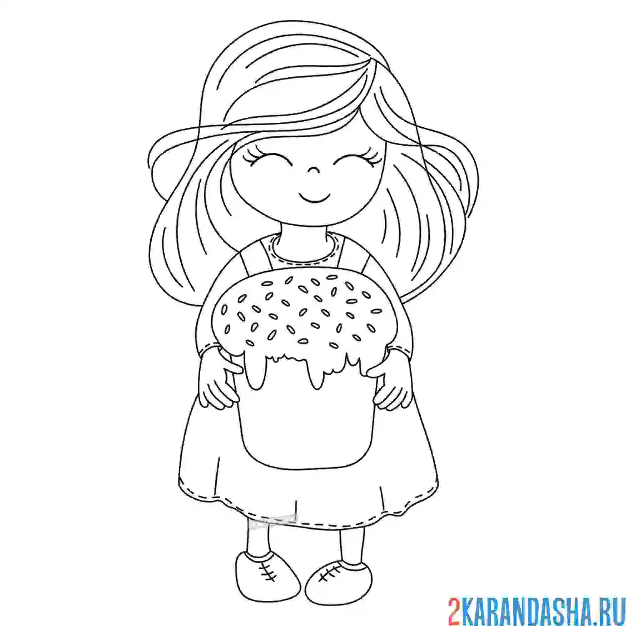 Раскраска девочка с пасхальным куличом