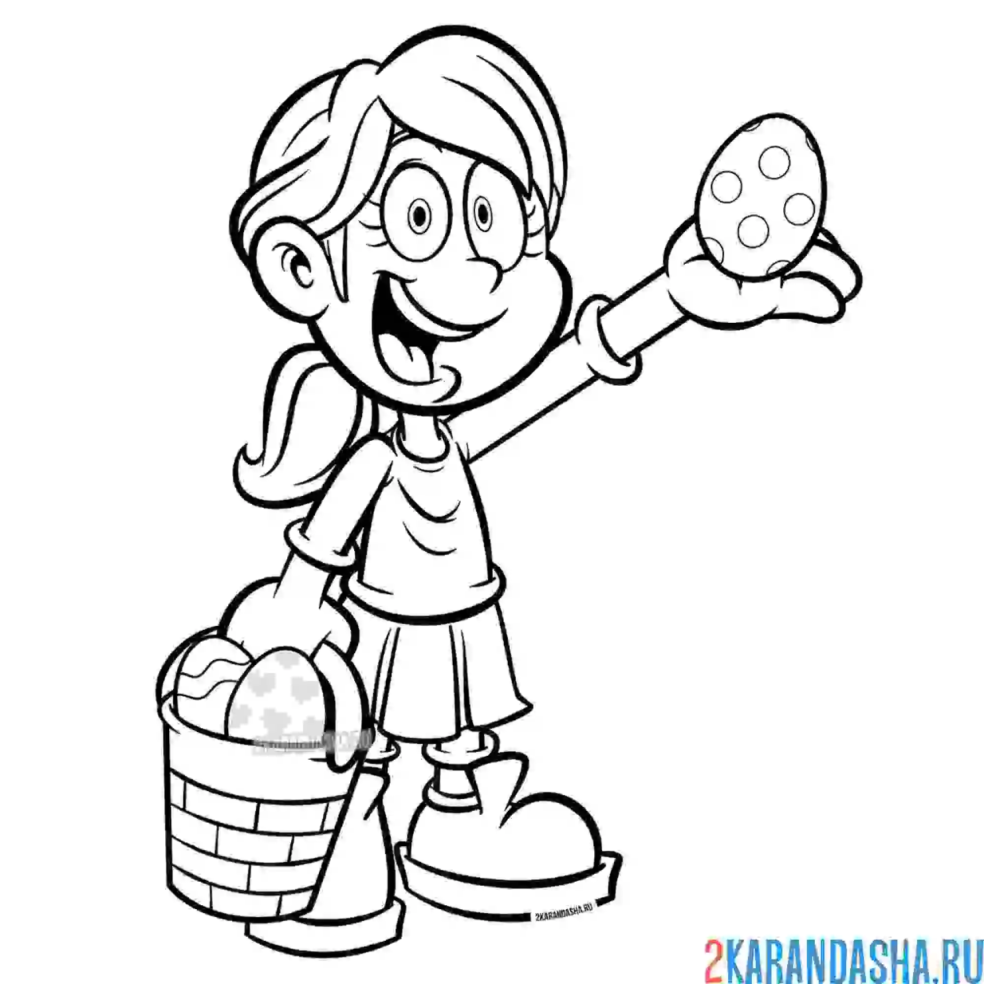 Раскраска девочка с пасхальными яйцами