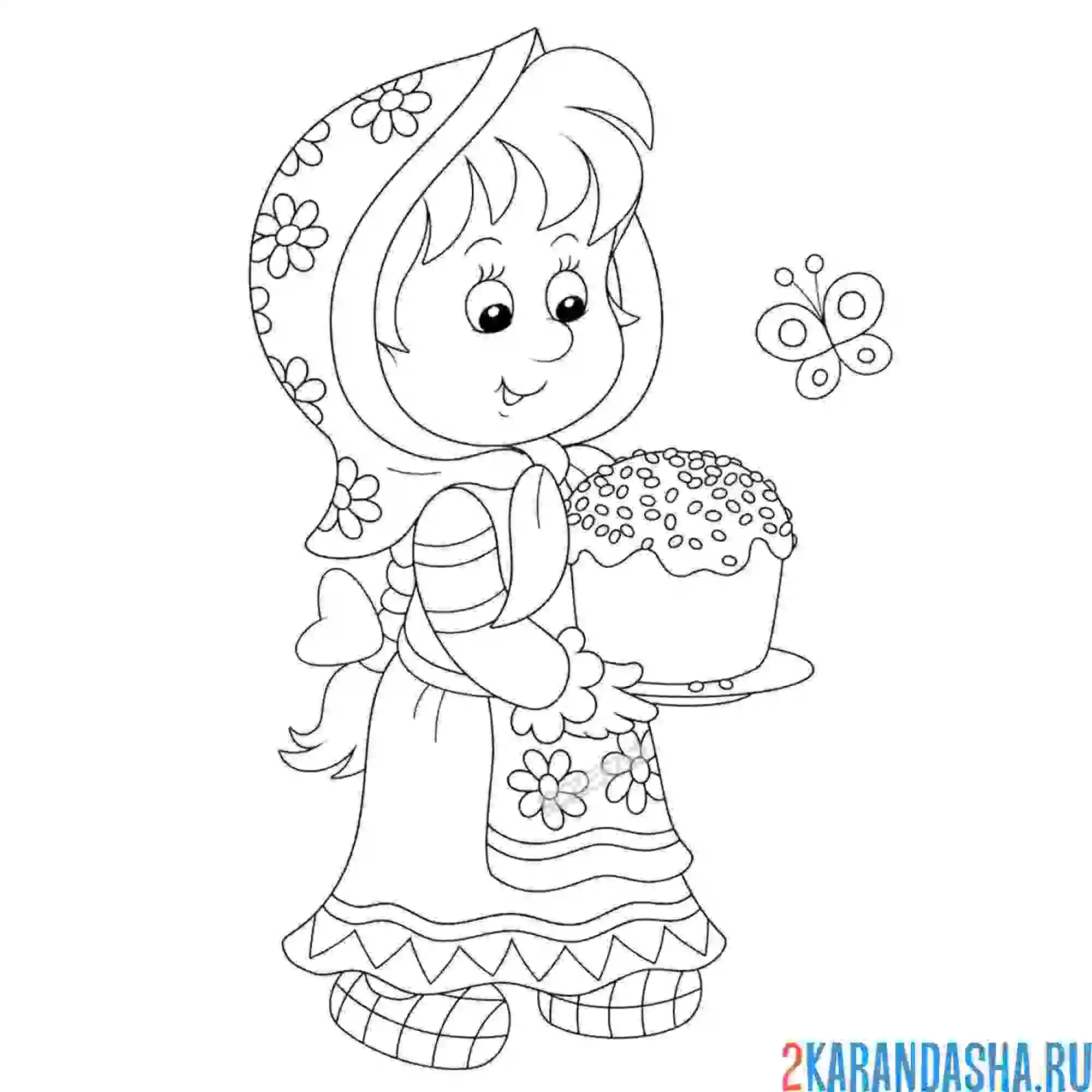 Раскраска девочка с куличом